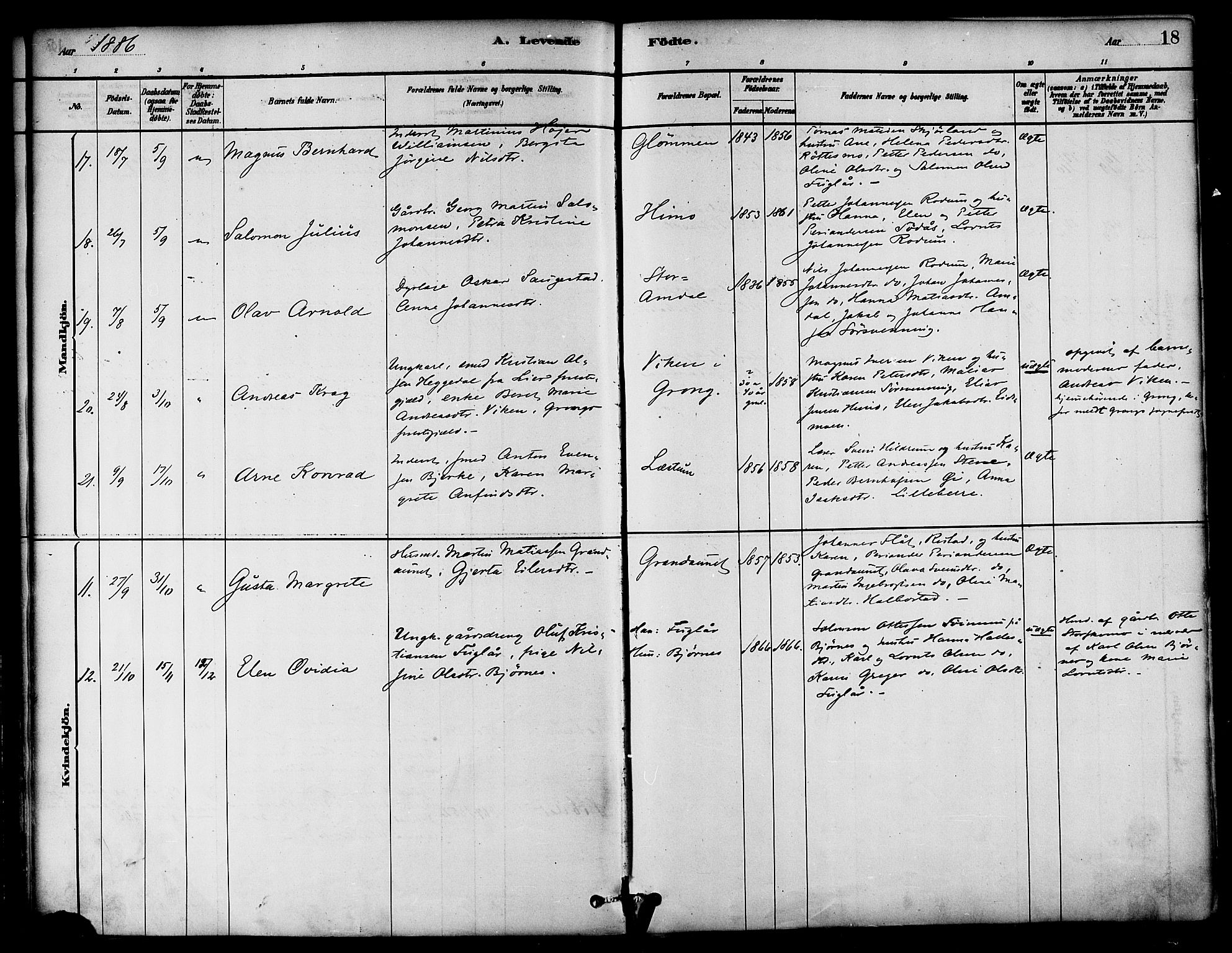 Ministerialprotokoller, klokkerbøker og fødselsregistre - Nord-Trøndelag, AV/SAT-A-1458/764/L0555: Parish register (official) no. 764A10, 1881-1896, p. 18