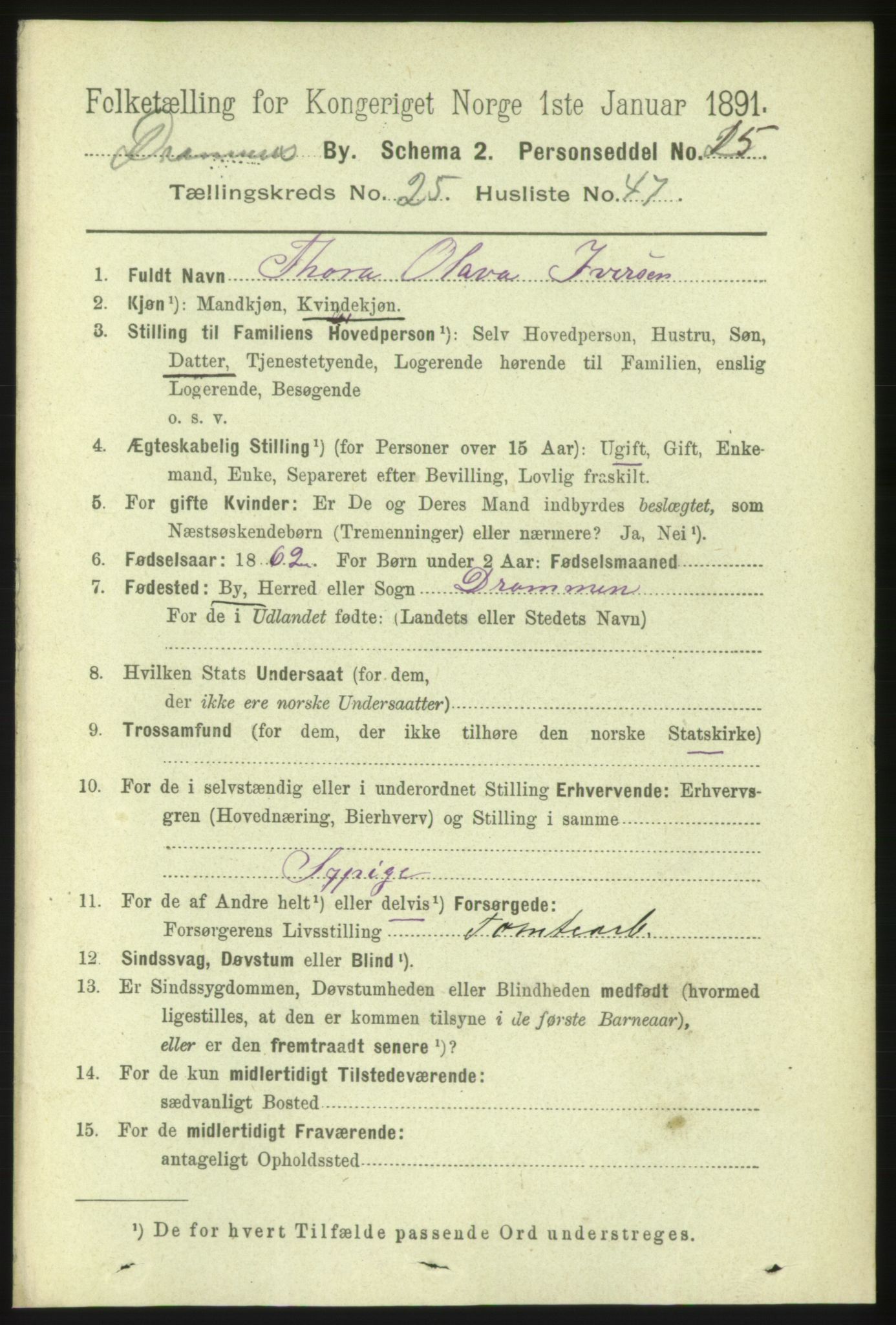 RA, 1891 census for 0602 Drammen, 1891, p. 15787