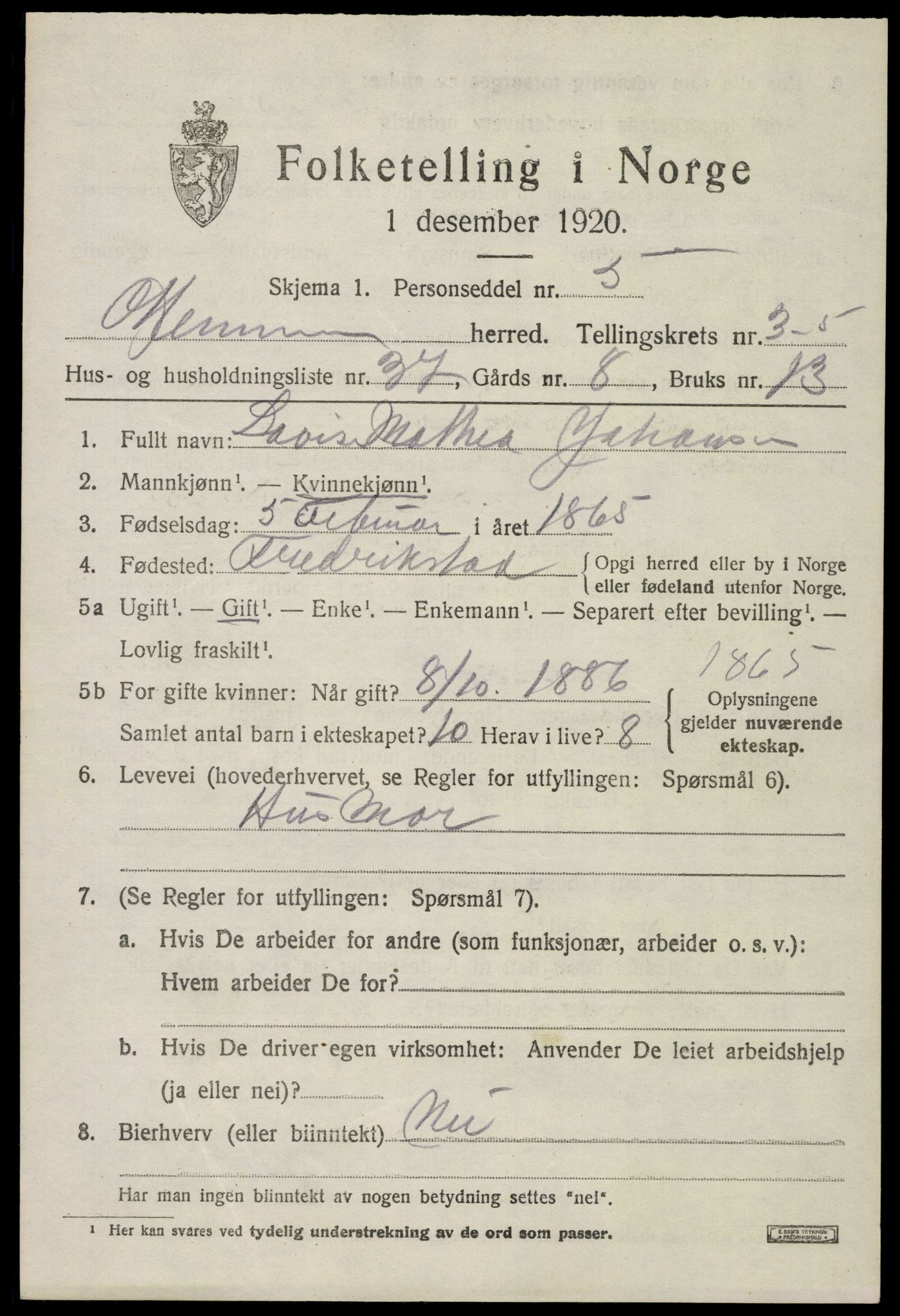 SAO, 1920 census for Glemmen, 1920, p. 8583