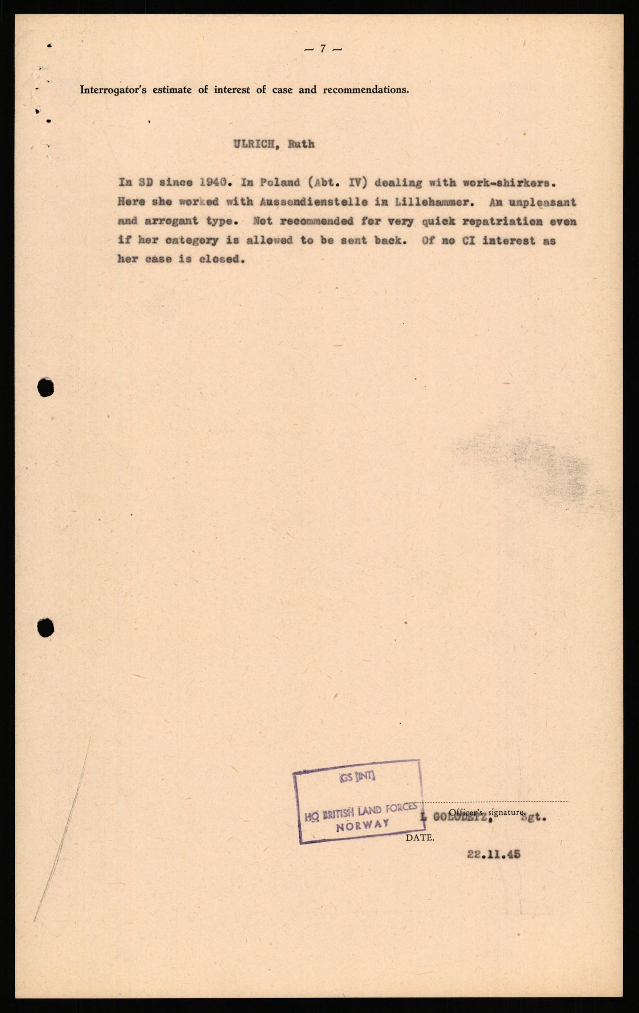 Forsvaret, Forsvarets overkommando II, AV/RA-RAFA-3915/D/Db/L0034: CI Questionaires. Tyske okkupasjonsstyrker i Norge. Tyskere., 1945-1946, p. 181