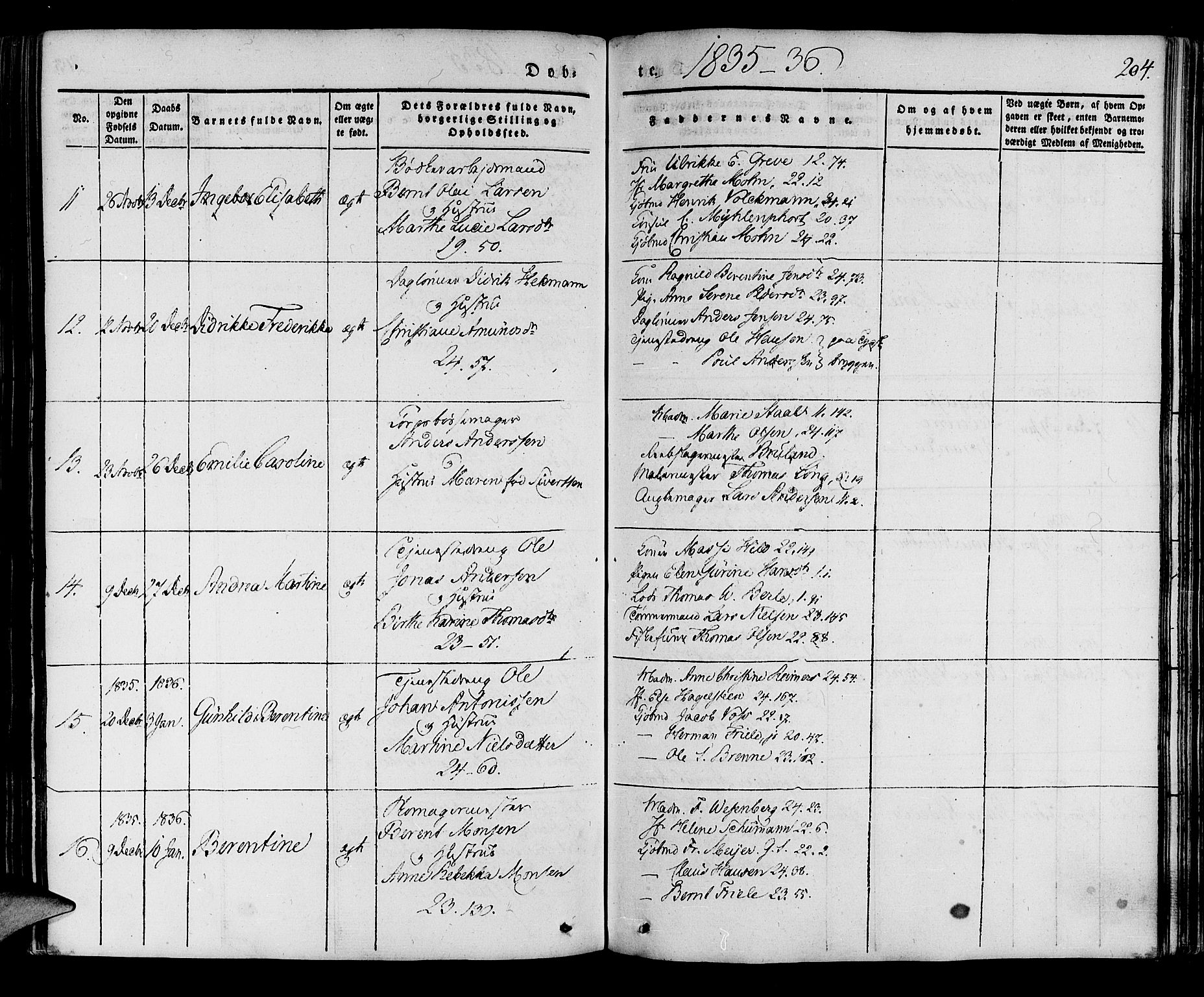 Korskirken sokneprestembete, AV/SAB-A-76101/H/Haa/L0015: Parish register (official) no. B 1, 1833-1841, p. 204