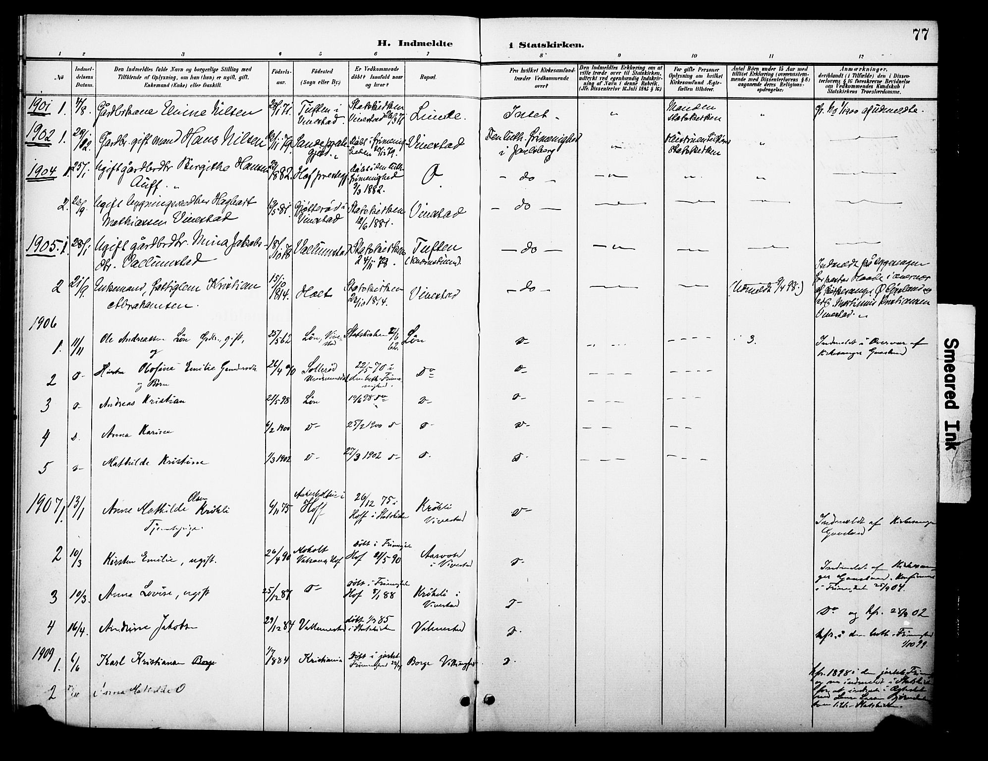 Ramnes kirkebøker, AV/SAKO-A-314/F/Fc/L0002: Parish register (official) no. III 2, 1900-1914, p. 77