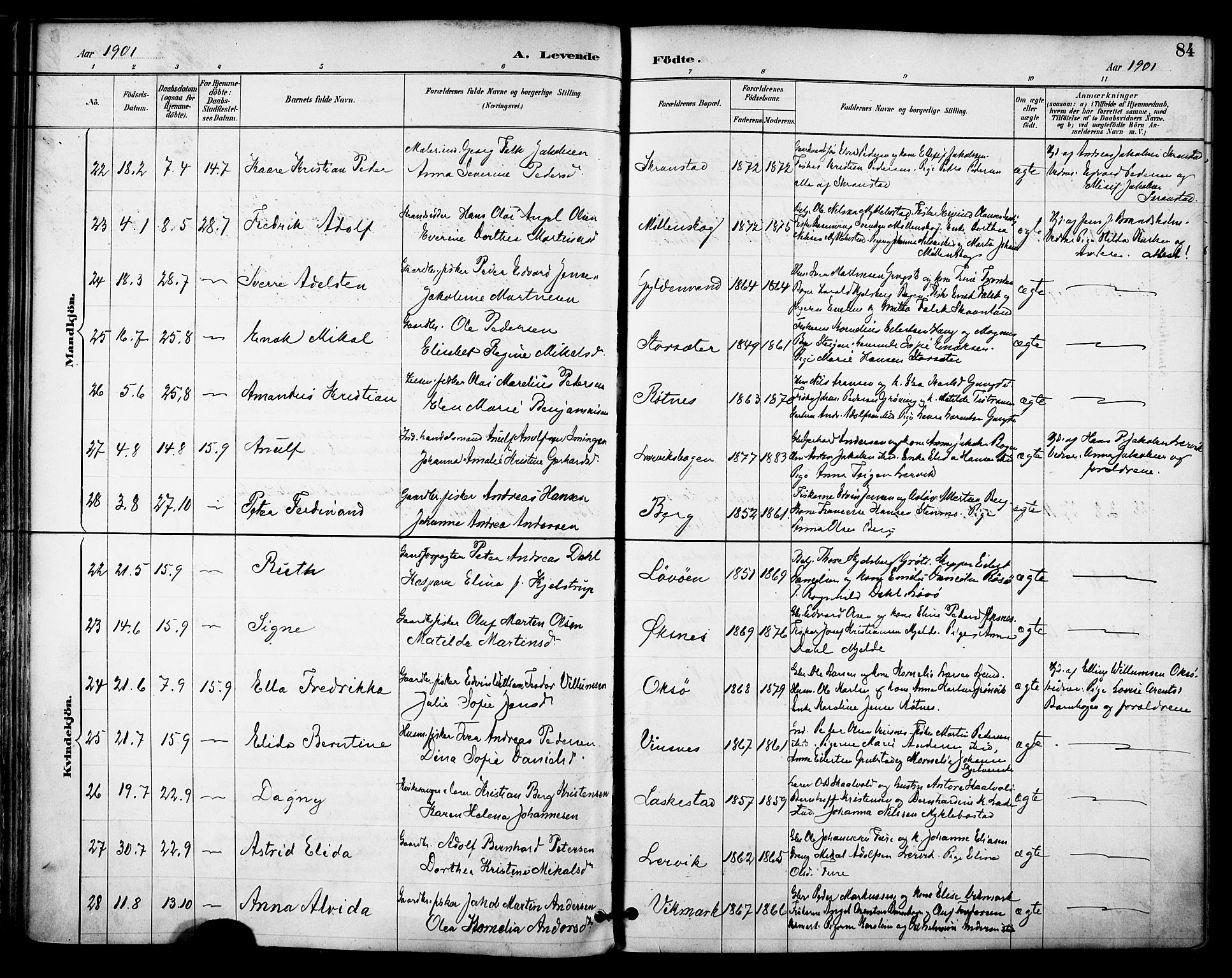Ministerialprotokoller, klokkerbøker og fødselsregistre - Nordland, SAT/A-1459/855/L0803: Parish register (official) no. 855A11, 1887-1905, p. 84
