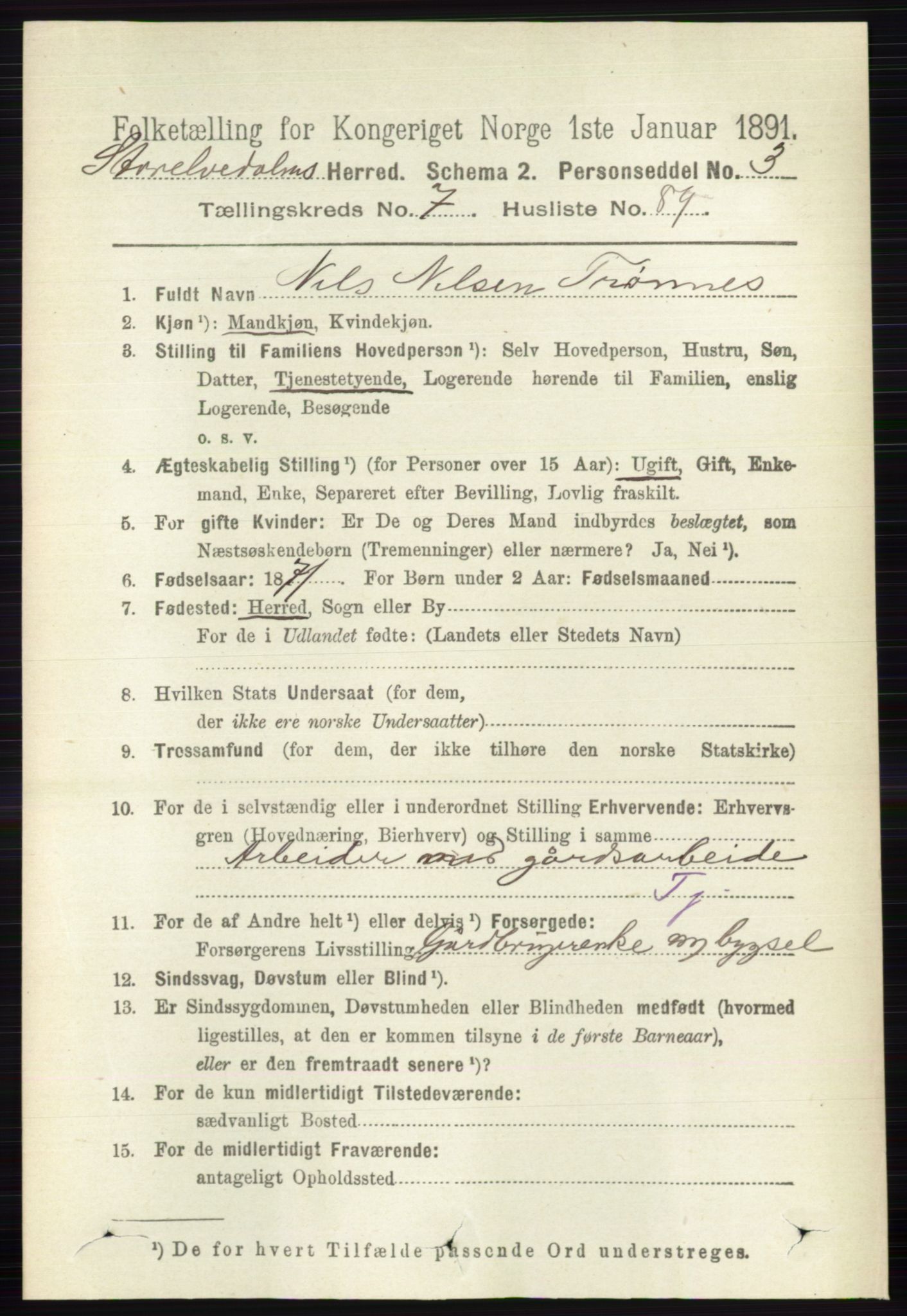RA, 1891 census for 0430 Stor-Elvdal, 1891, p. 3347