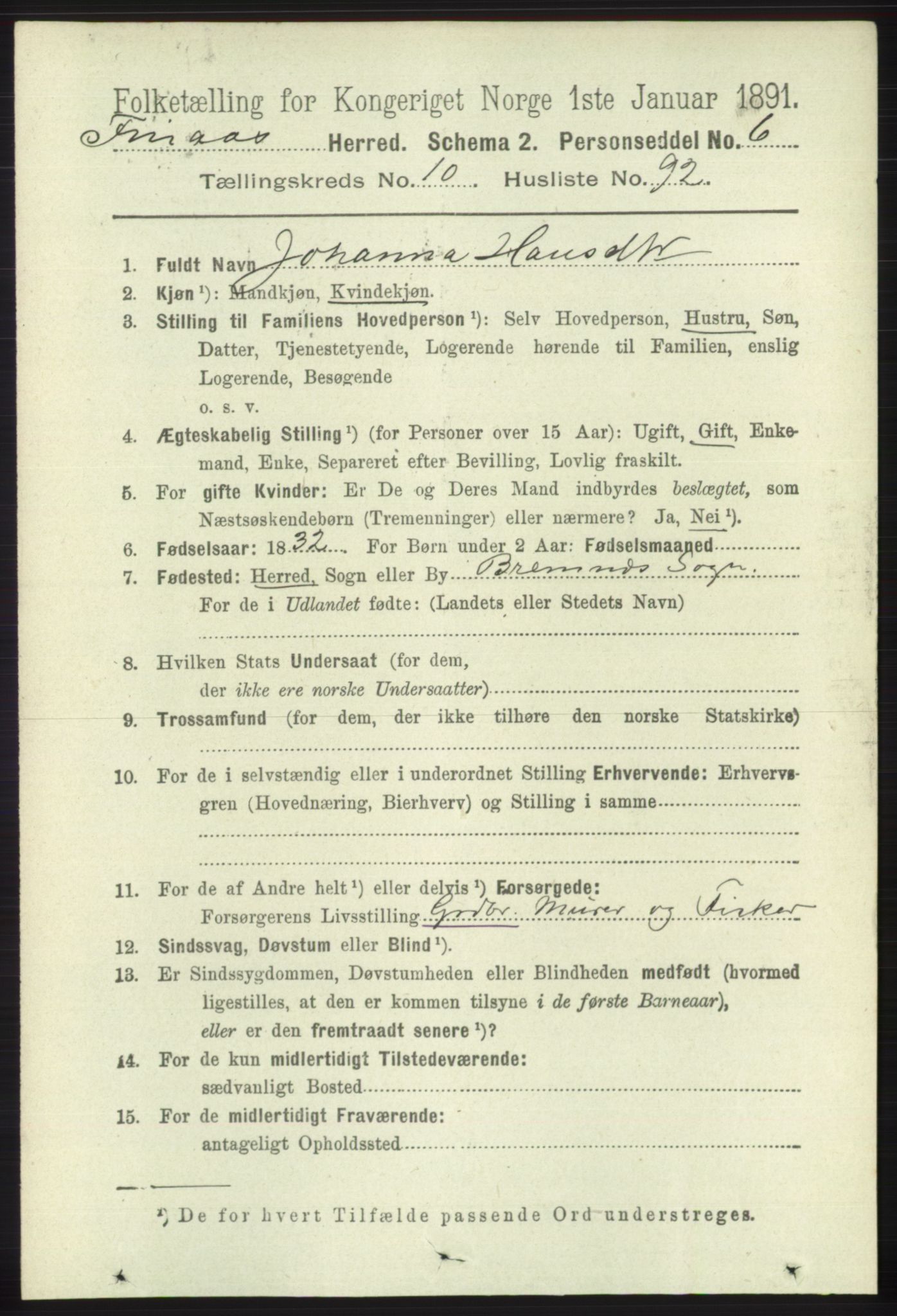 RA, 1891 census for 1218 Finnås, 1891, p. 5094