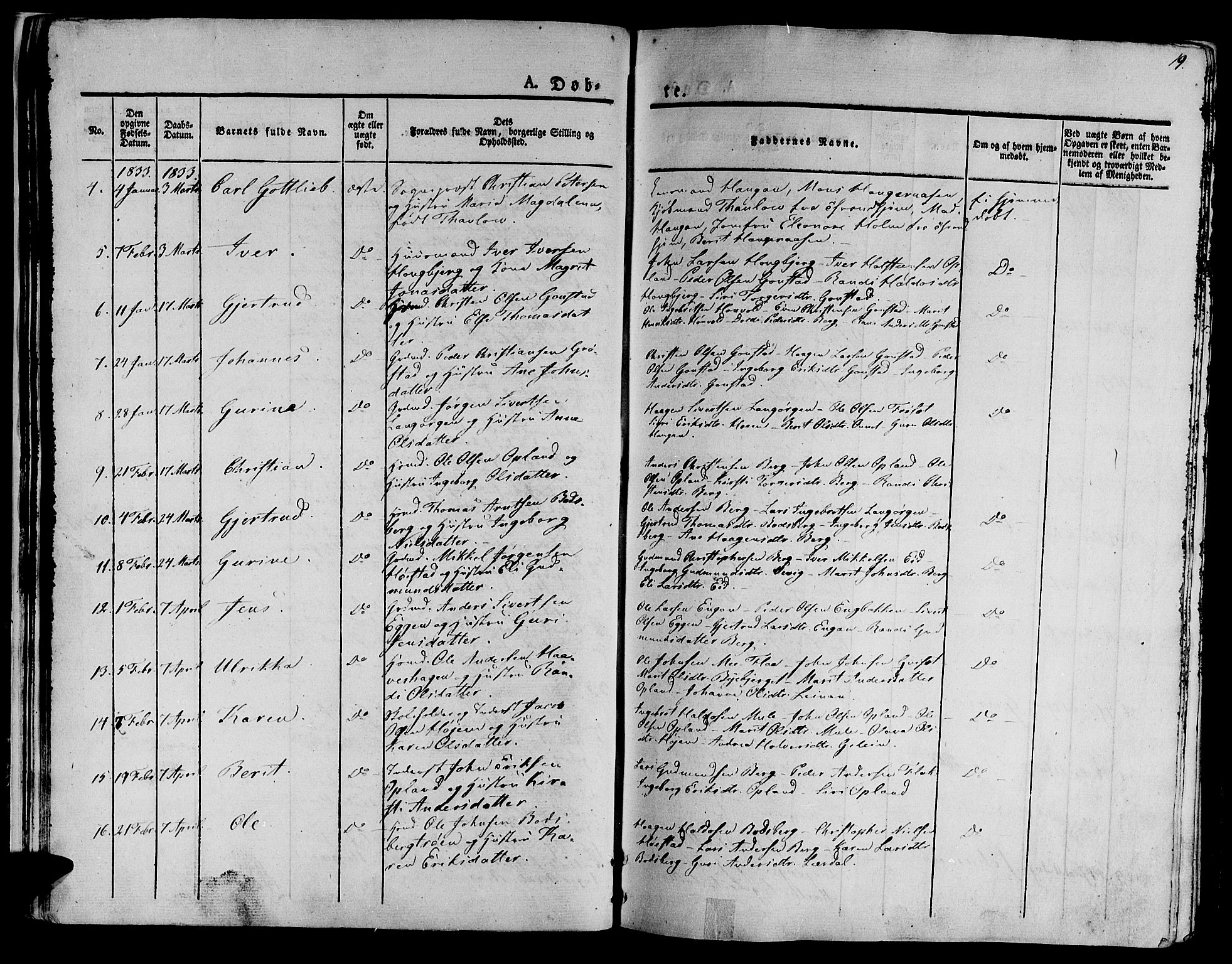 Ministerialprotokoller, klokkerbøker og fødselsregistre - Sør-Trøndelag, SAT/A-1456/612/L0374: Parish register (official) no. 612A07 /1, 1829-1845, p. 19