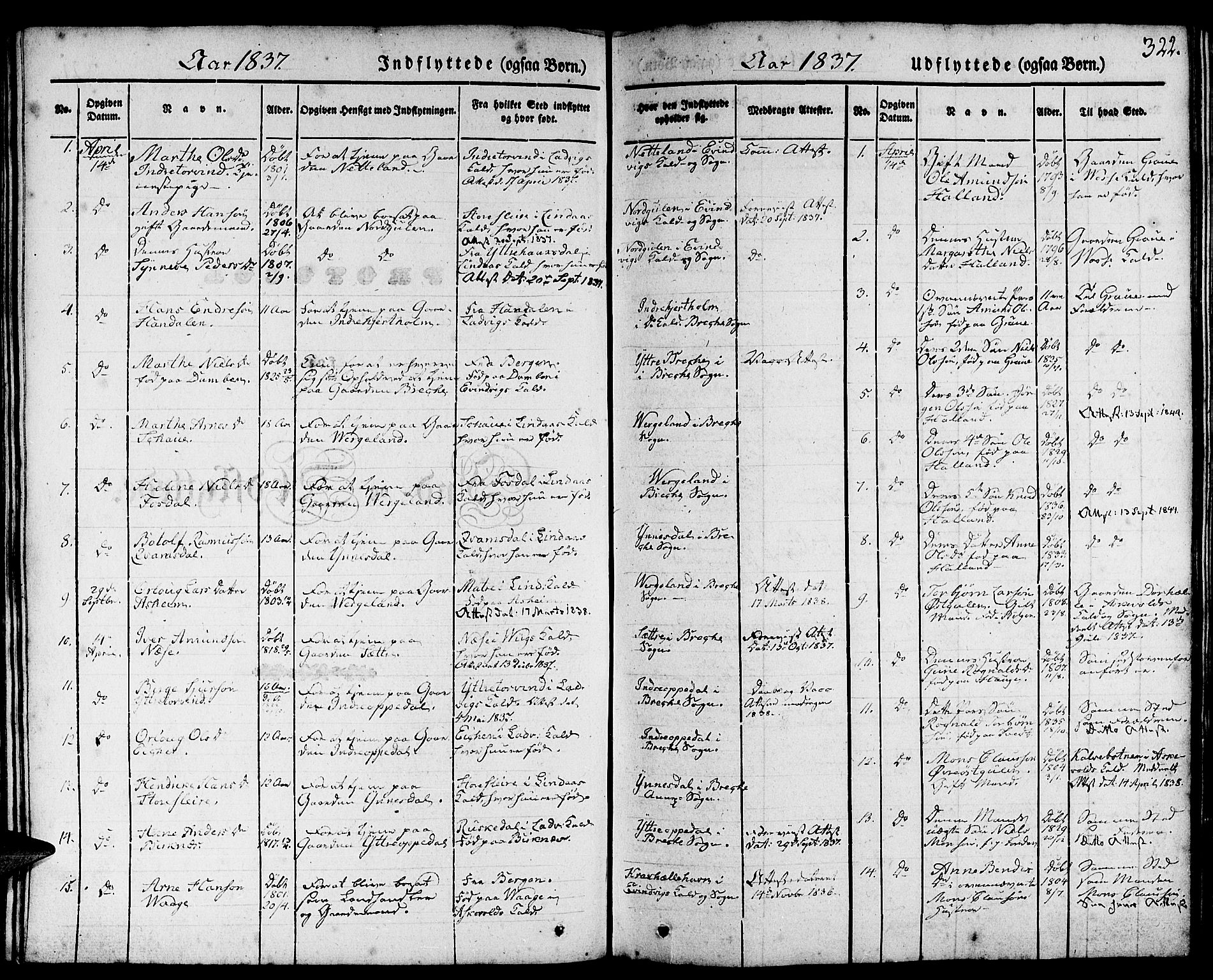 Gulen sokneprestembete, AV/SAB-A-80201/H/Haa/Haaa/L0020: Parish register (official) no. A 20, 1837-1847, p. 322