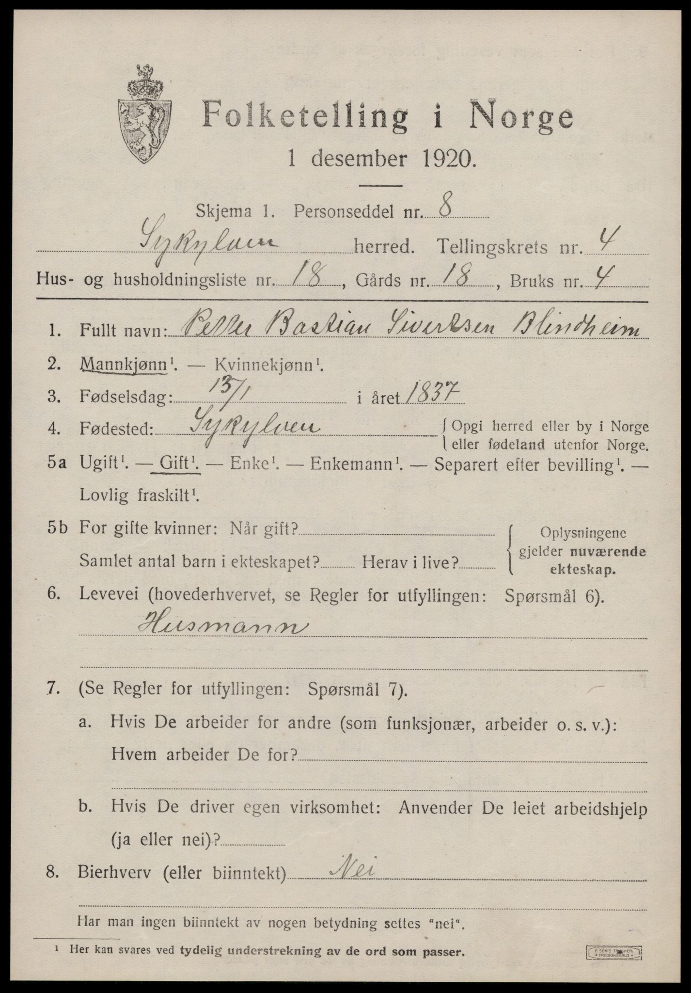 SAT, 1920 census for Sykkylven, 1920, p. 3013