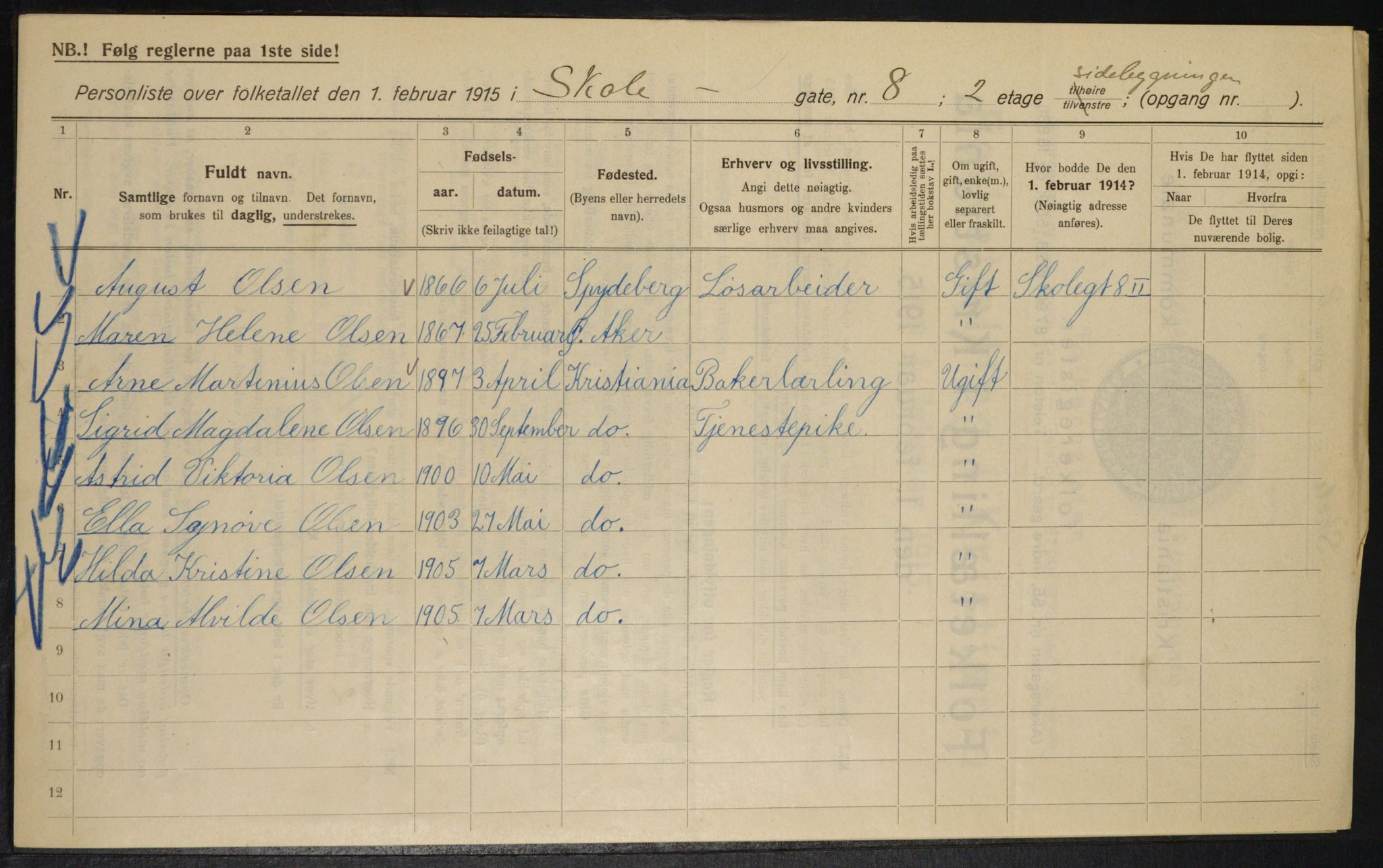 OBA, Municipal Census 1915 for Kristiania, 1915, p. 96121