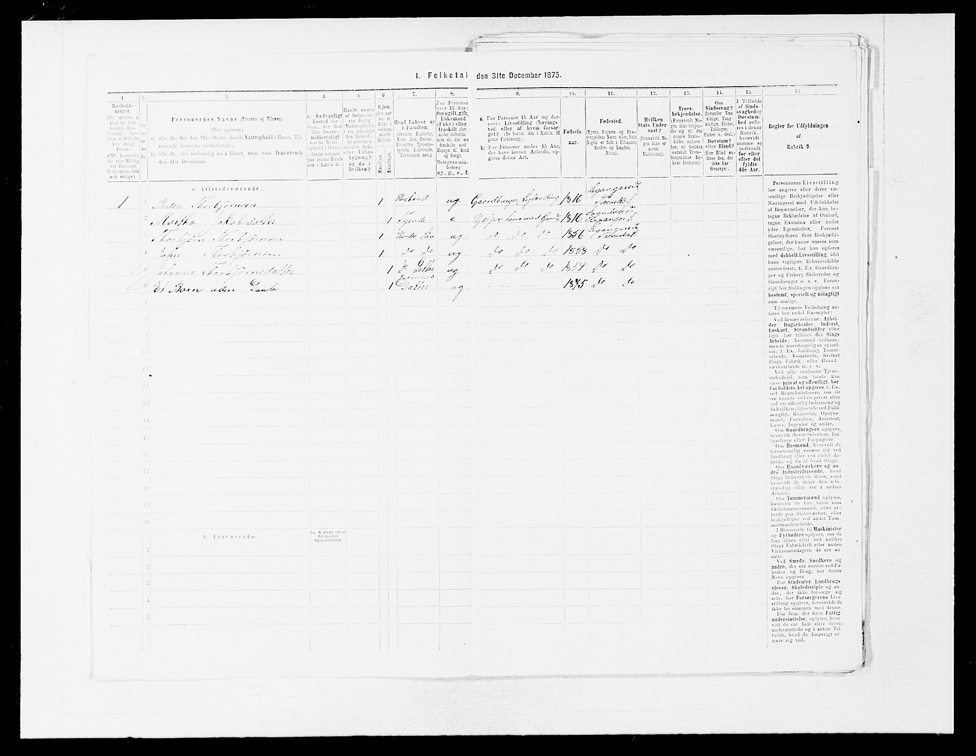 SAB, 1875 census for 1419P Leikanger, 1875, p. 409