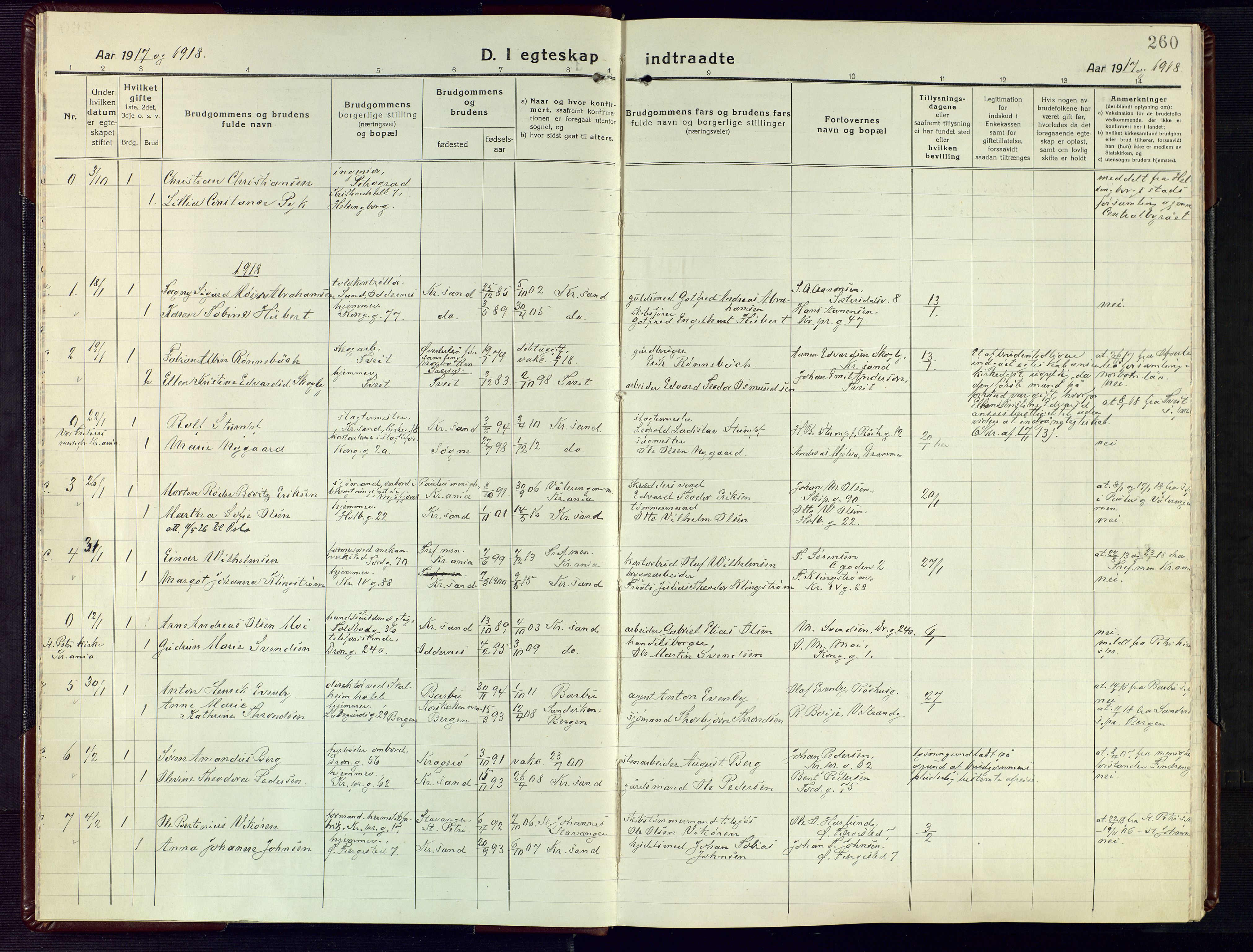 Kristiansand domprosti, AV/SAK-1112-0006/F/Fa/L0028: Parish register (official) no. A 27, 1917-1926, p. 260