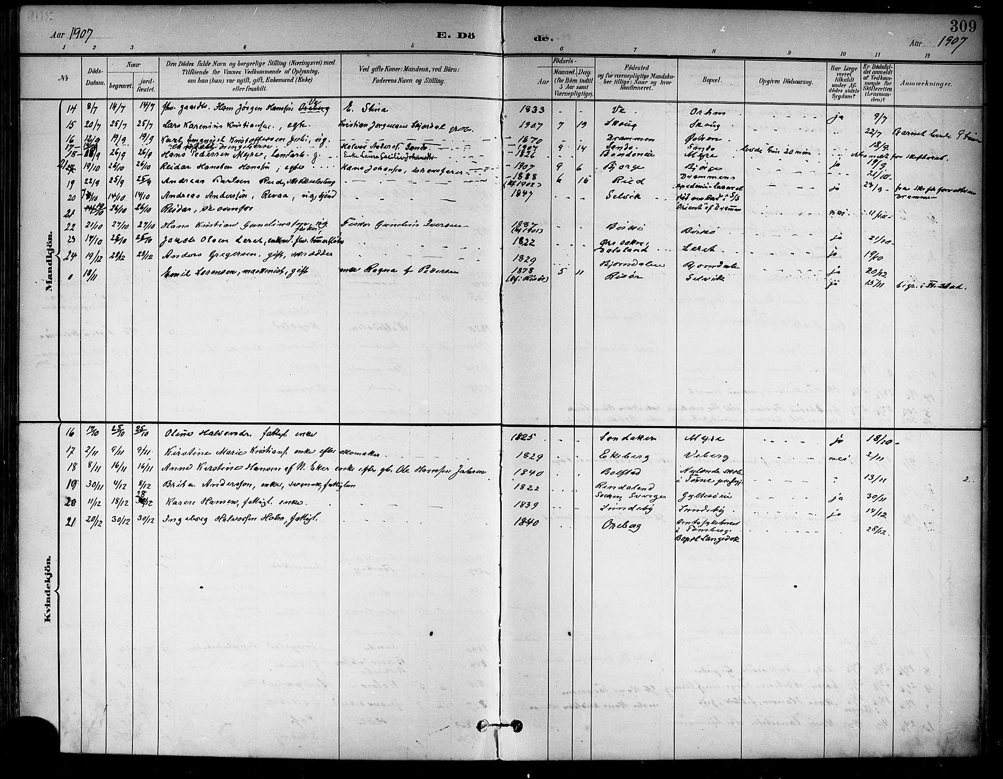 Sande Kirkebøker, AV/SAKO-A-53/G/Ga/L0004: Parish register (copy) no. 4, 1895-1918, p. 309