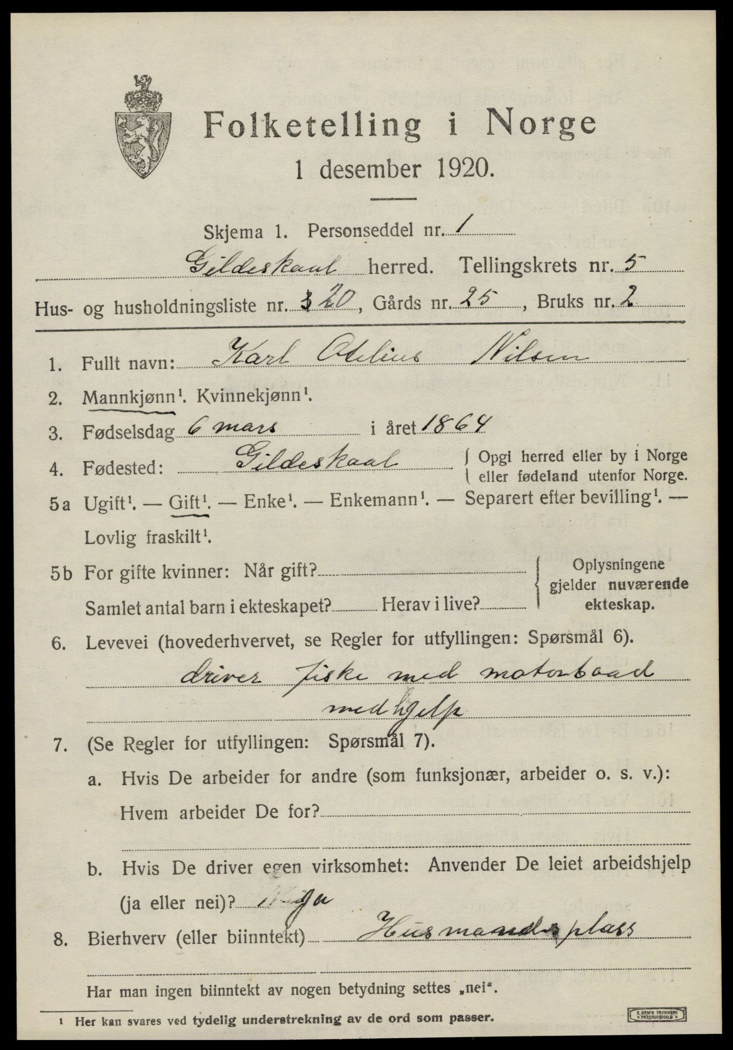 SAT, 1920 census for Gildeskål, 1920, p. 4146