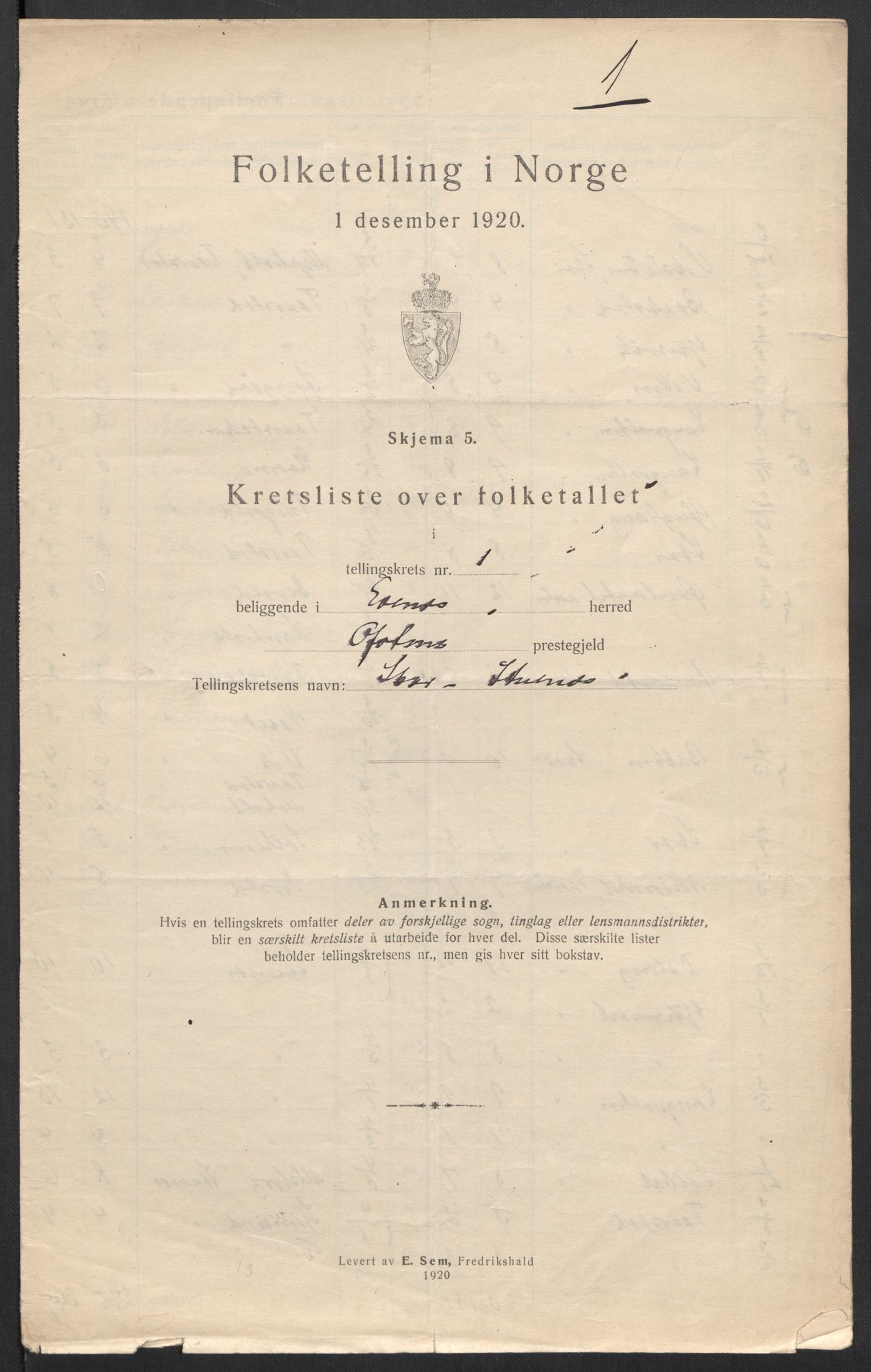 SAT, 1920 census for Evenes, 1920, p. 7