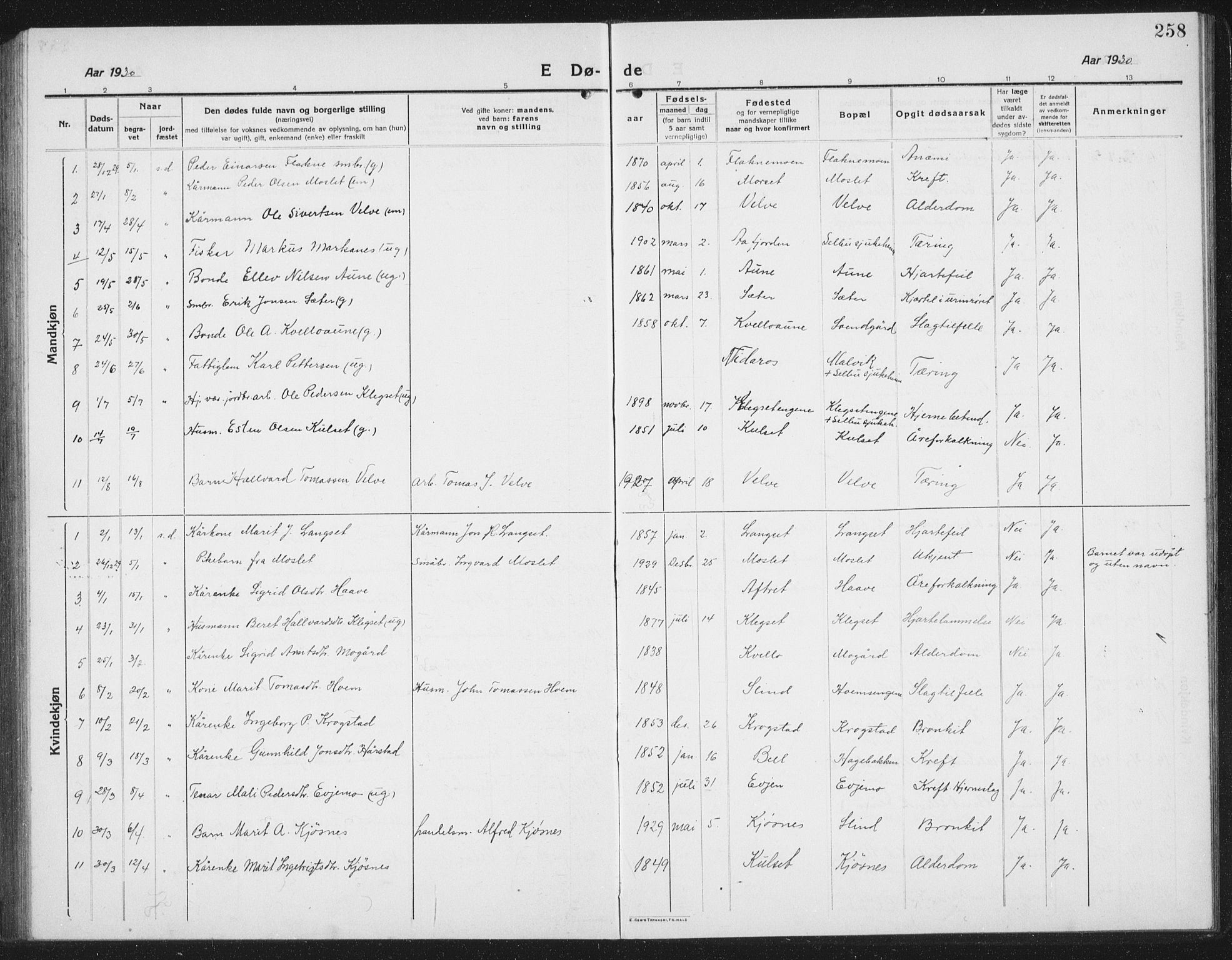 Ministerialprotokoller, klokkerbøker og fødselsregistre - Sør-Trøndelag, SAT/A-1456/695/L1158: Parish register (copy) no. 695C09, 1913-1940, p. 258