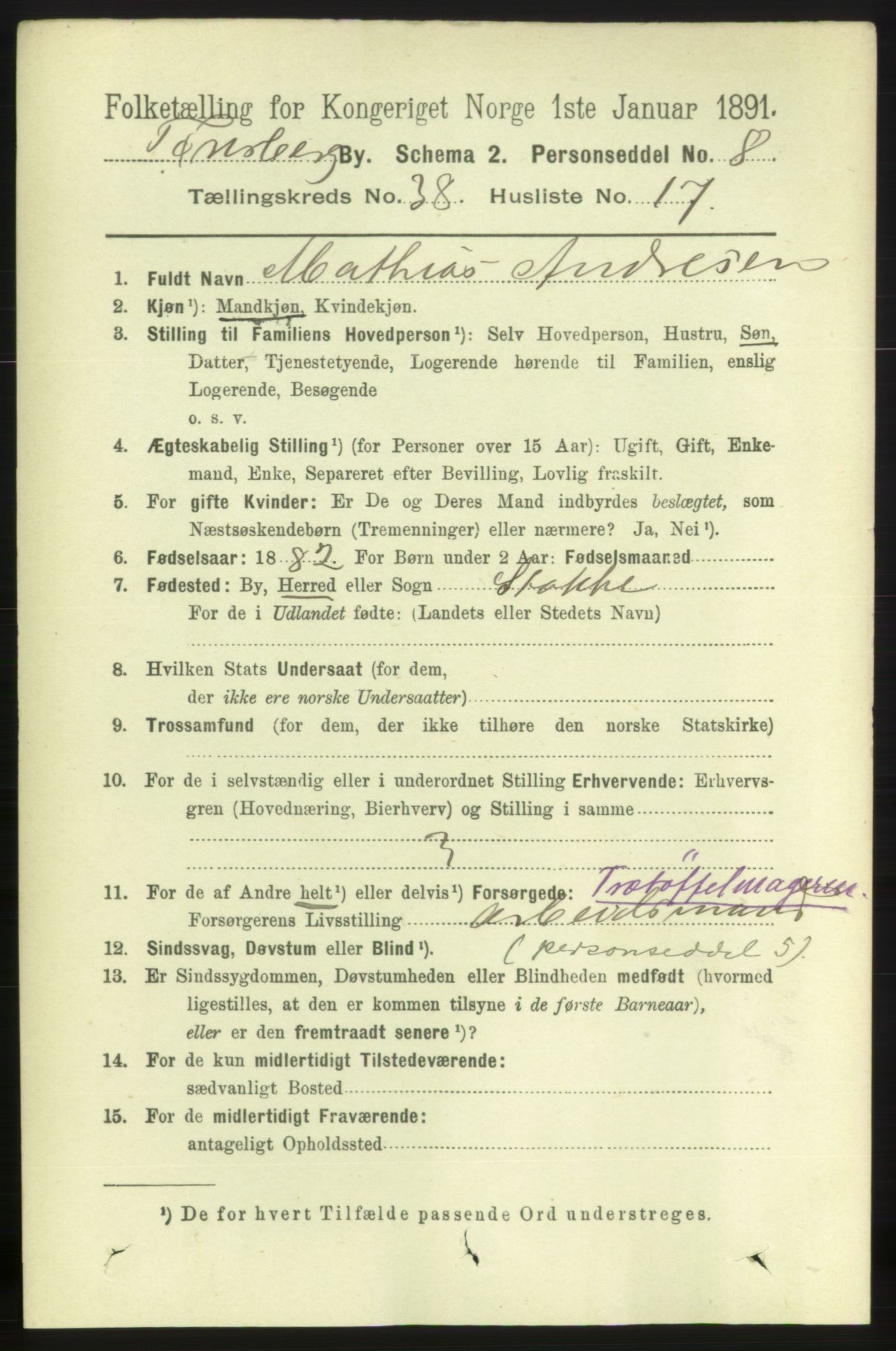 RA, 1891 census for 0705 Tønsberg, 1891, p. 8265