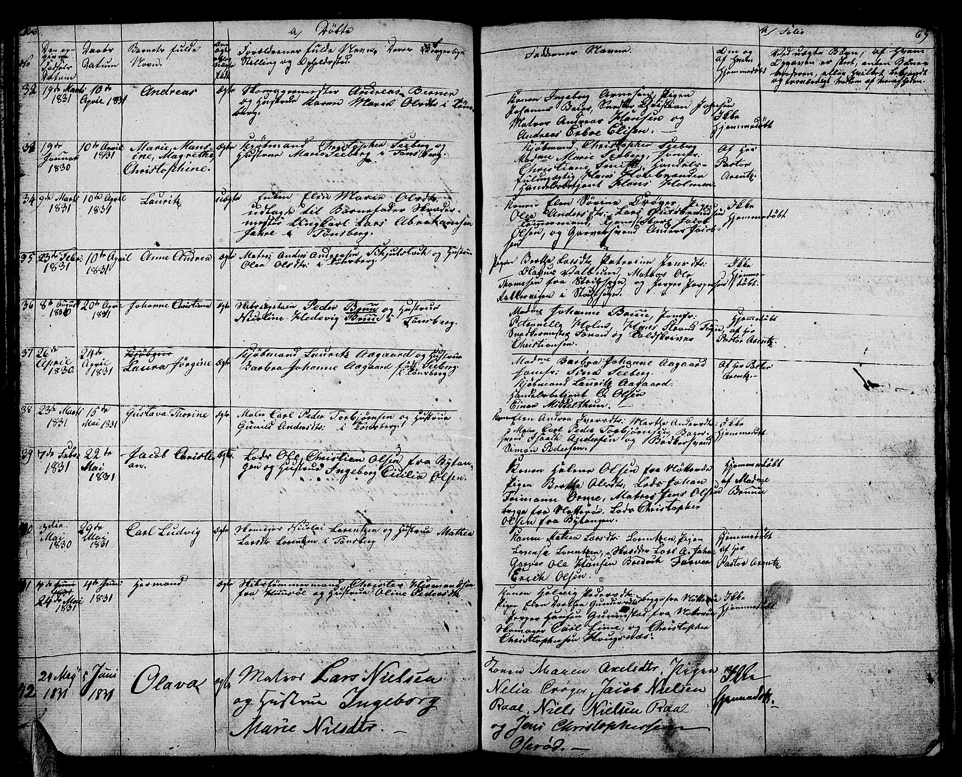 Tønsberg kirkebøker, AV/SAKO-A-330/G/Ga/L0002: Parish register (copy) no. 2, 1827-1854, p. 68-69