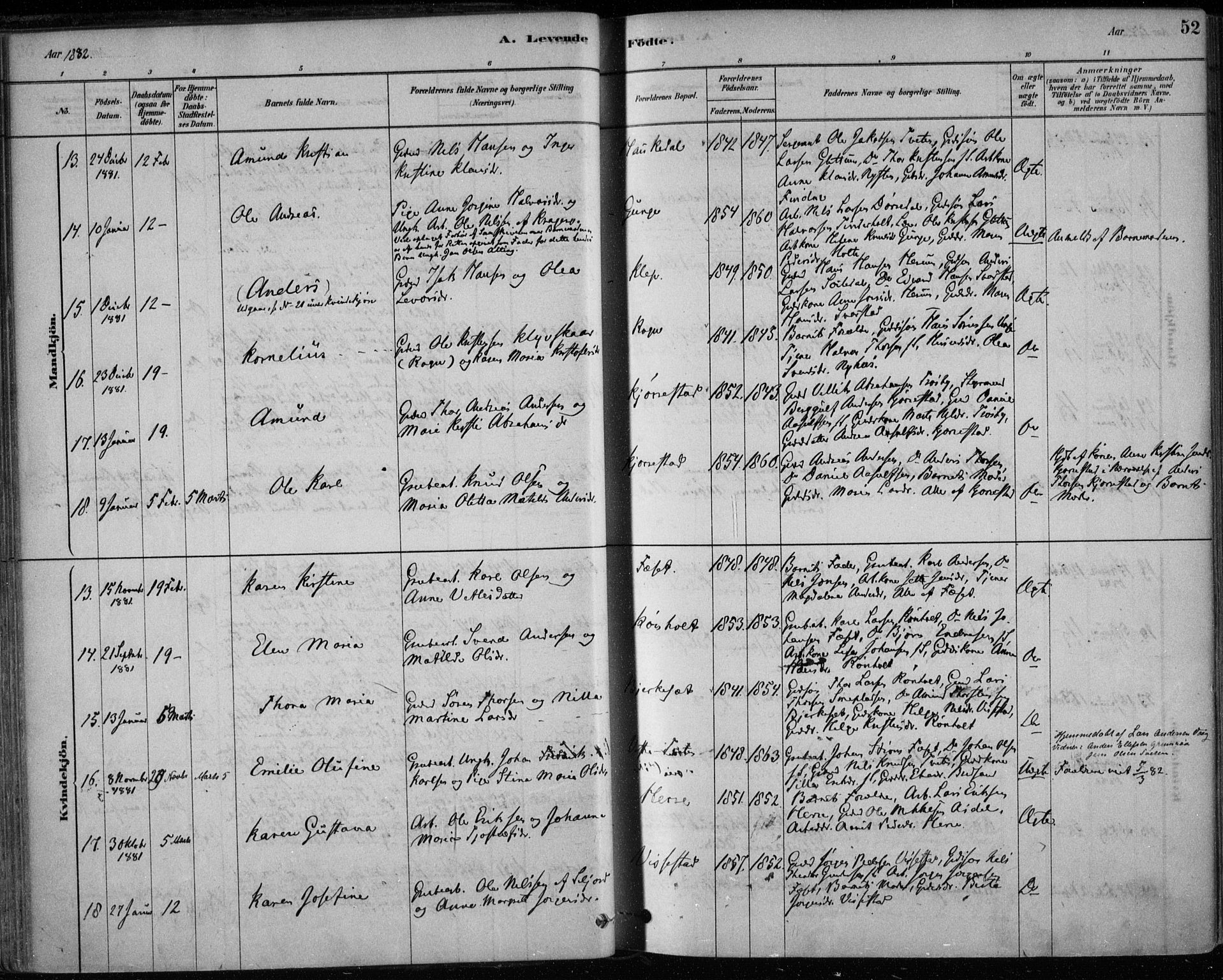 Bamble kirkebøker, AV/SAKO-A-253/F/Fa/L0007: Parish register (official) no. I 7, 1878-1888, p. 52