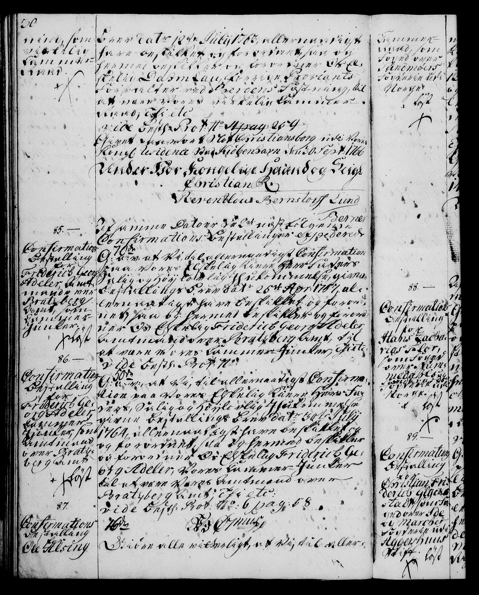 Rentekammeret, Kammerkanselliet, RA/EA-3111/G/Gg/Ggg/L0003: Norsk konfirmasjonsbestallingsprotokoll med register (merket RK 53.33), 1766-1772, p. 30