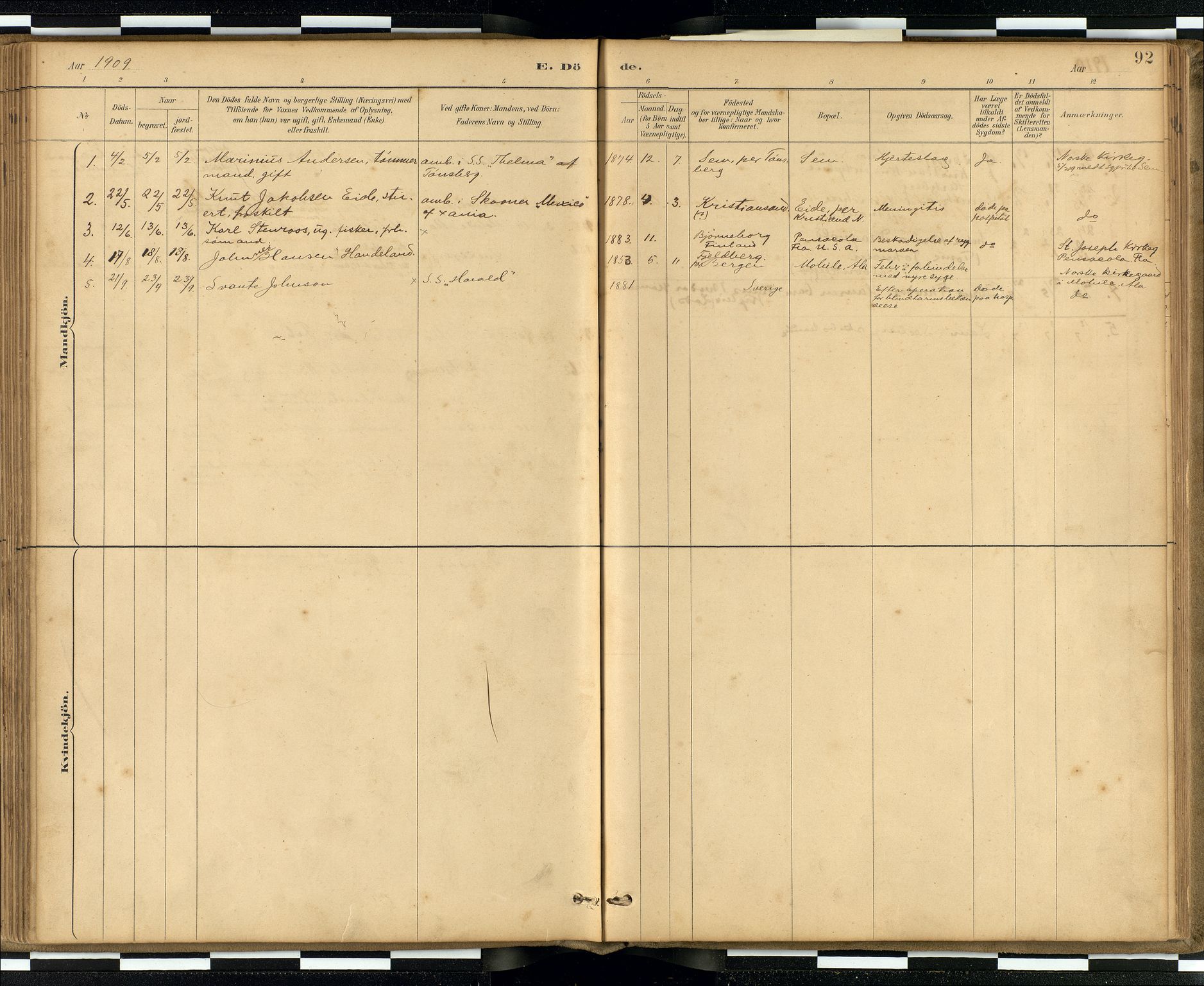 Den norske sjømannsmisjon i utlandet / Quebec (Canada) samt Pensacola--Savannah-Mobile-New Orleans-Gulfport (Gulfhamnene i USA), AV/SAB-SAB/PA-0114/H/Ha/L0001: Parish register (official) no. A 1, 1887-1924, p. 91b-92a