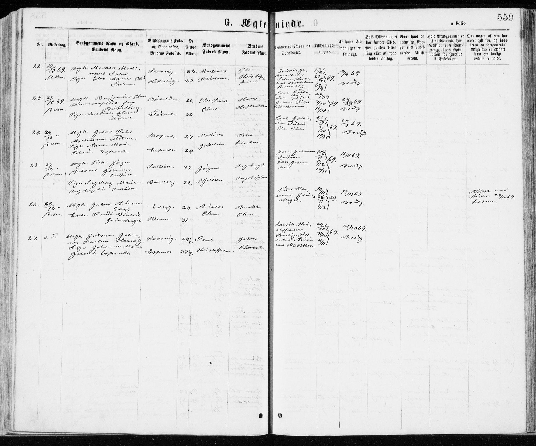 Ministerialprotokoller, klokkerbøker og fødselsregistre - Sør-Trøndelag, AV/SAT-A-1456/640/L0576: Parish register (official) no. 640A01, 1846-1876, p. 559