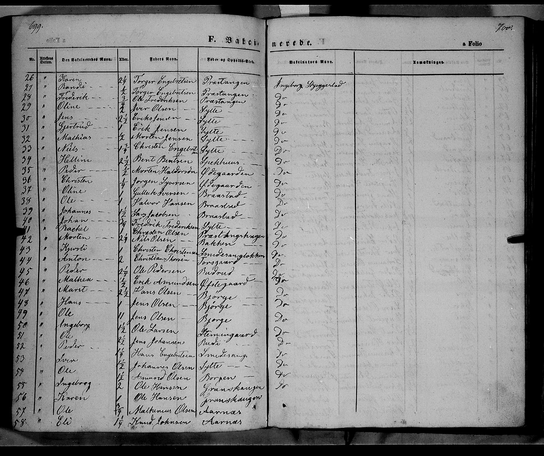Ringebu prestekontor, SAH/PREST-082/H/Ha/Haa/L0006: Parish register (official) no. 6, 1848-1859, p. 699-700