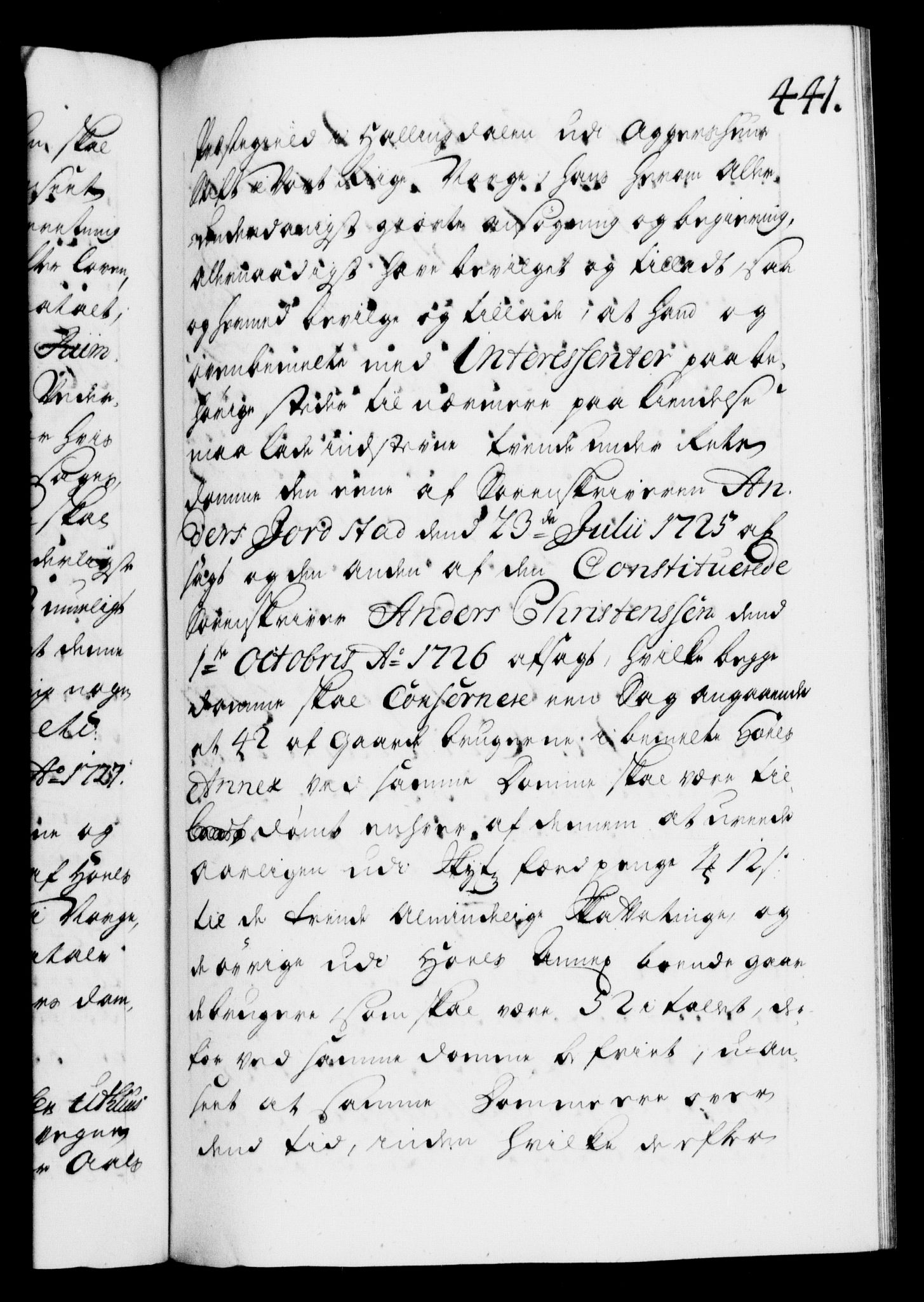 Danske Kanselli 1572-1799, AV/RA-EA-3023/F/Fc/Fca/Fcaa/L0025: Norske registre, 1726-1728, p. 441a