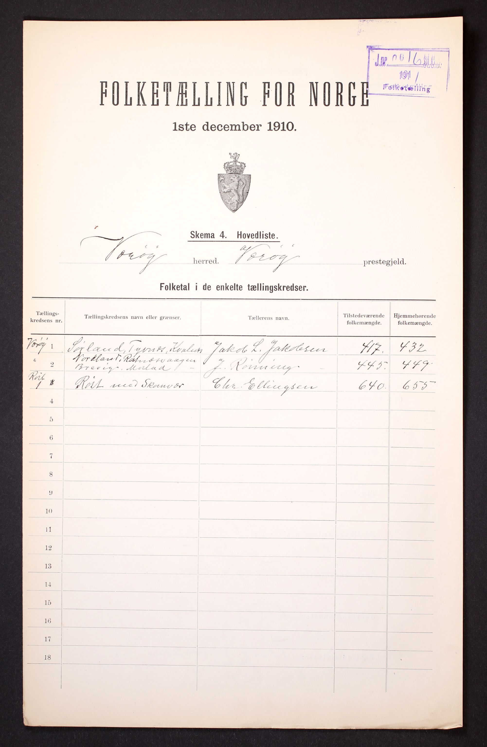 RA, 1910 census for Værøy, 1910, p. 4