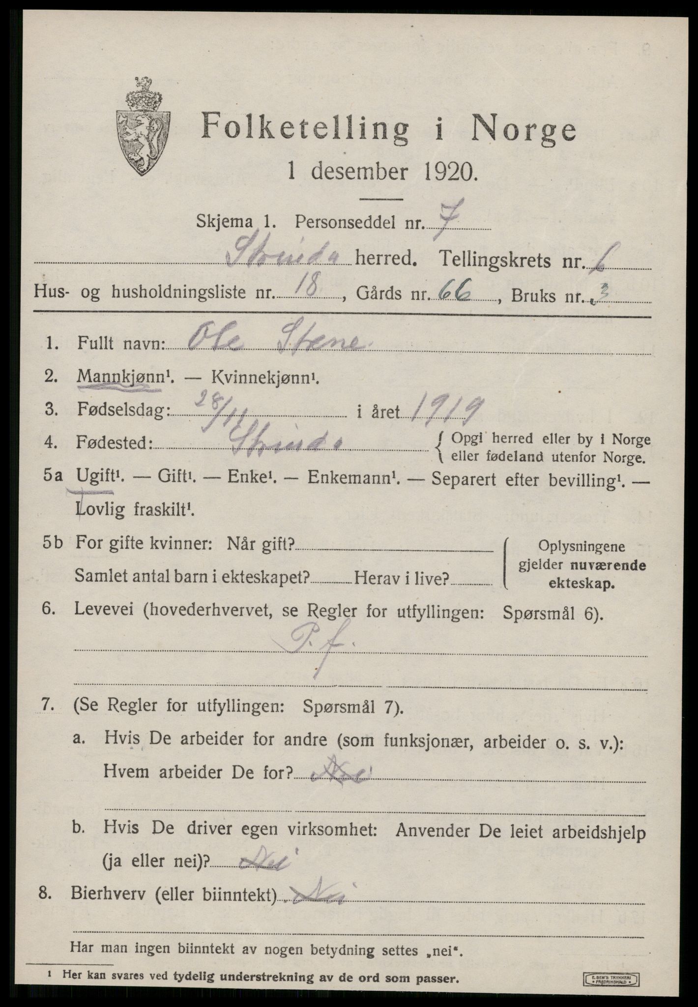 SAT, 1920 census for Strinda, 1920, p. 20256