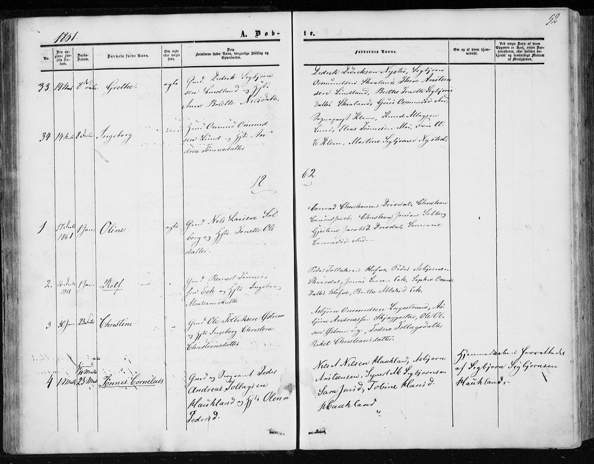 Lund sokneprestkontor, AV/SAST-A-101809/S06/L0009: Parish register (official) no. A 8, 1853-1877, p. 52