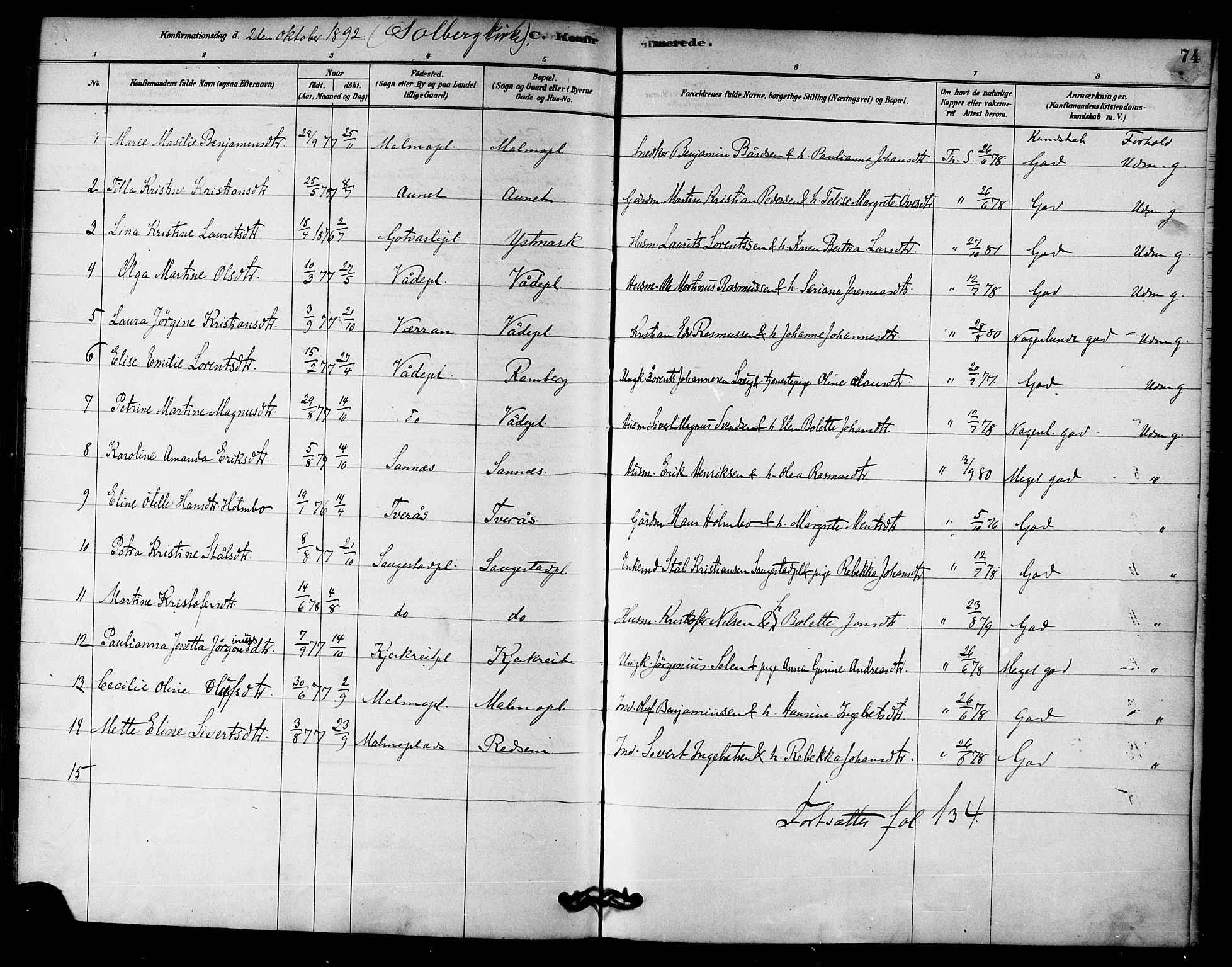 Ministerialprotokoller, klokkerbøker og fødselsregistre - Nord-Trøndelag, AV/SAT-A-1458/745/L0429: Parish register (official) no. 745A01, 1878-1894, p. 74