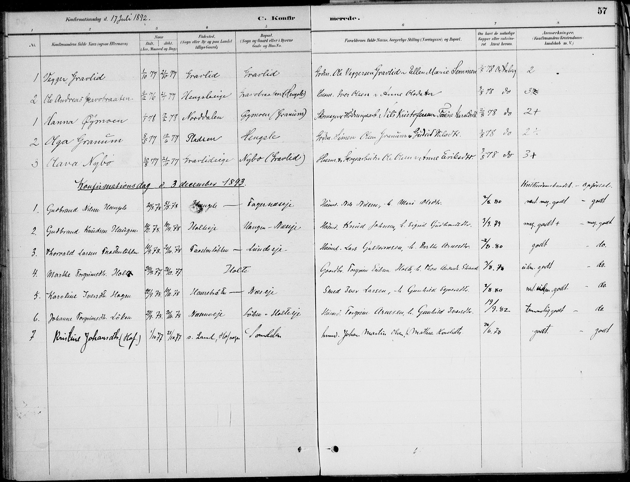 Ådal kirkebøker, AV/SAKO-A-248/F/Fa/L0004: Parish register (official) no. I 4, 1884-1904, p. 57