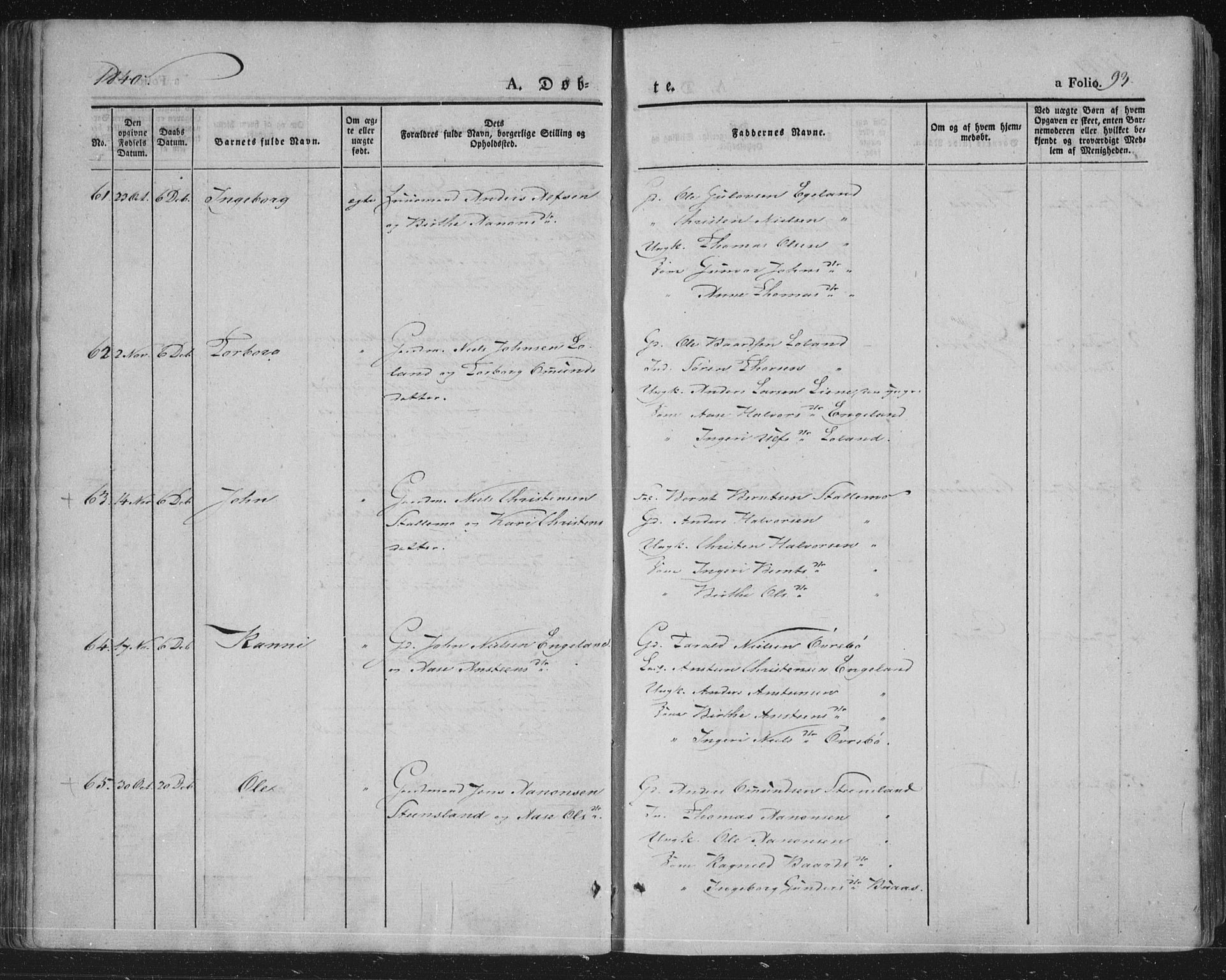 Vennesla sokneprestkontor, AV/SAK-1111-0045/Fa/Fac/L0004: Parish register (official) no. A 4, 1834-1855, p. 93