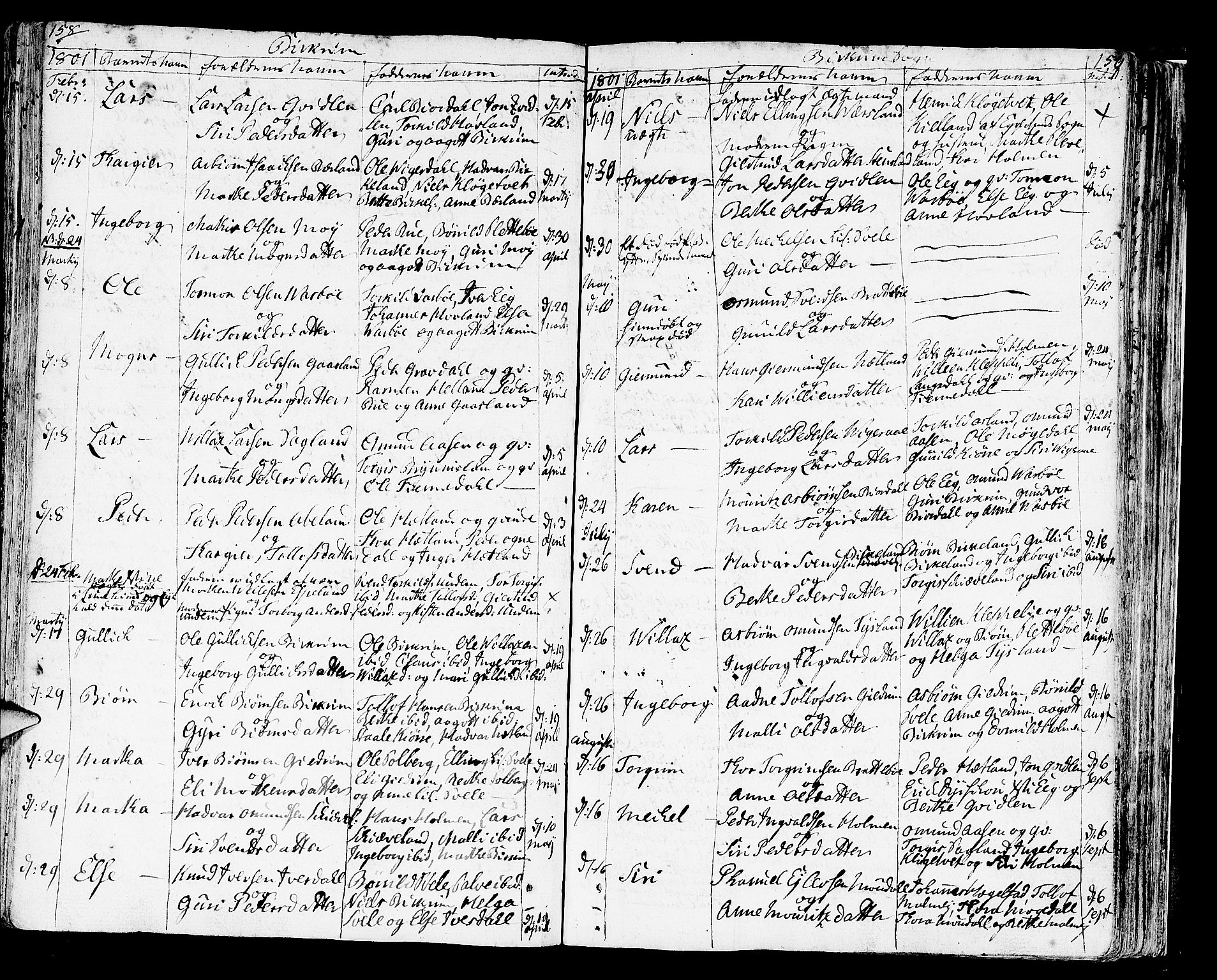 Helleland sokneprestkontor, SAST/A-101810: Parish register (official) no. A 3 /2, 1791-1817, p. 158-159