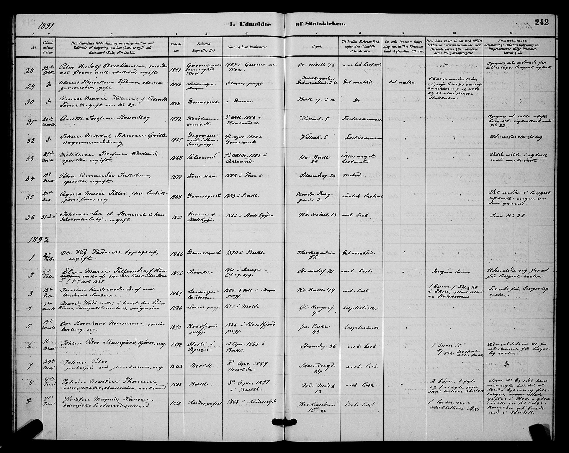 Ministerialprotokoller, klokkerbøker og fødselsregistre - Sør-Trøndelag, SAT/A-1456/604/L0223: Parish register (copy) no. 604C06, 1886-1897, p. 242