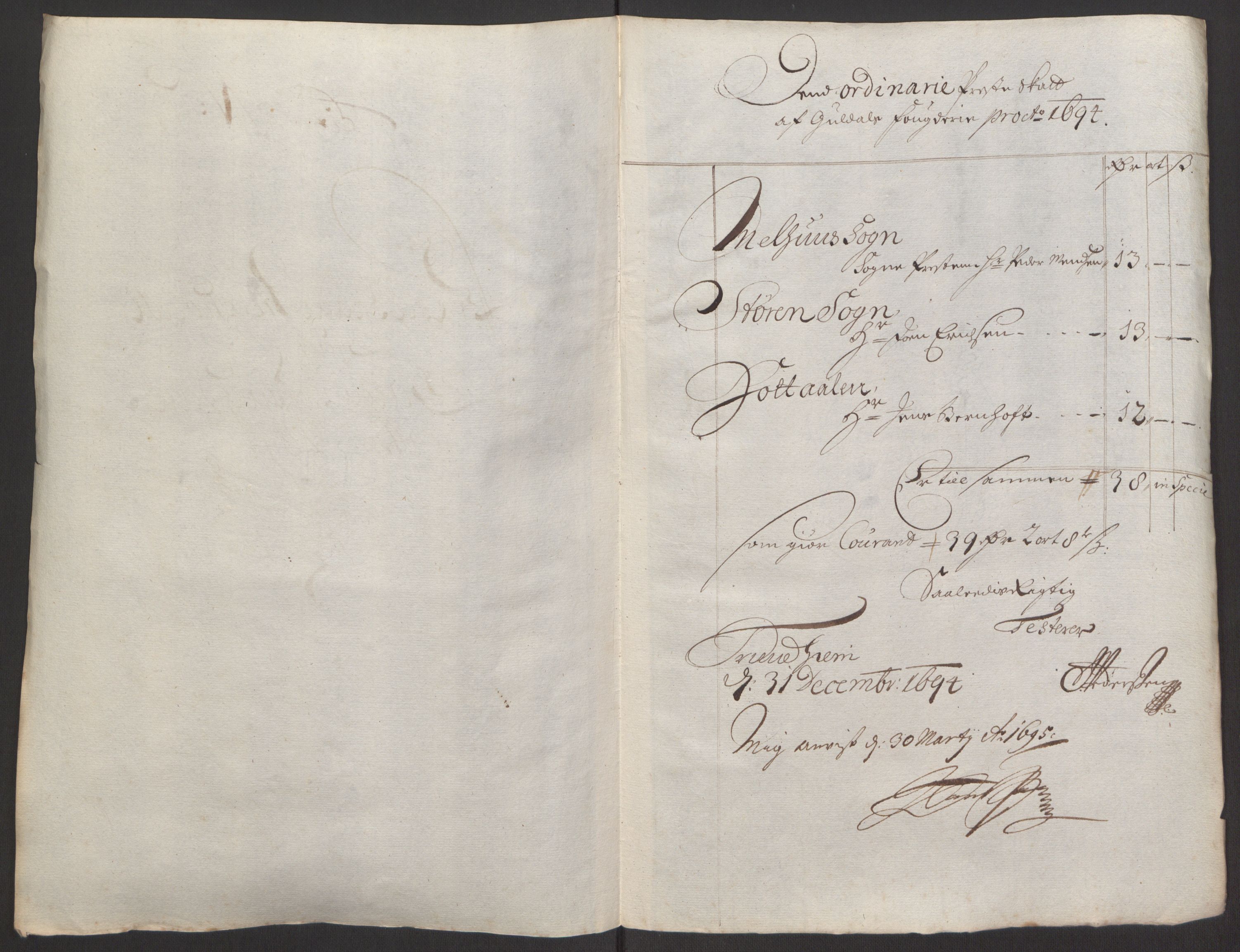 Rentekammeret inntil 1814, Reviderte regnskaper, Fogderegnskap, RA/EA-4092/R60/L3944: Fogderegnskap Orkdal og Gauldal, 1694, p. 408