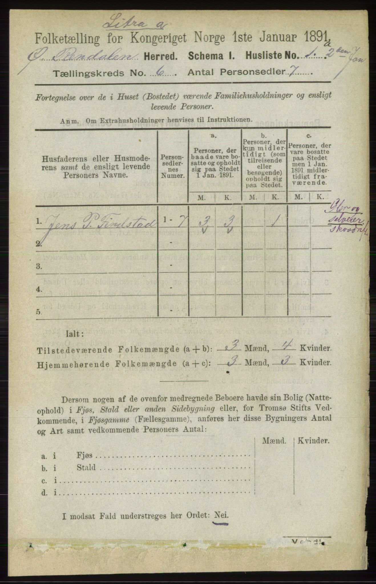 RA, 1891 census for 0433 Øvre Rendal, 1891, p. 1571