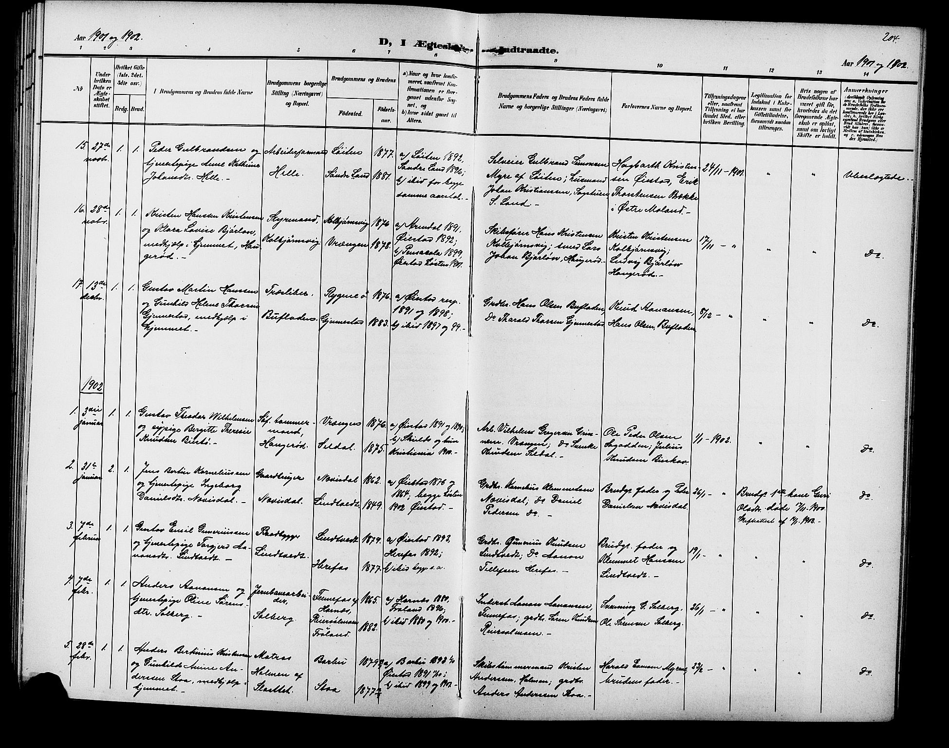 Øyestad sokneprestkontor, AV/SAK-1111-0049/F/Fb/L0010: Parish register (copy) no. B 10, 1897-1906, p. 204