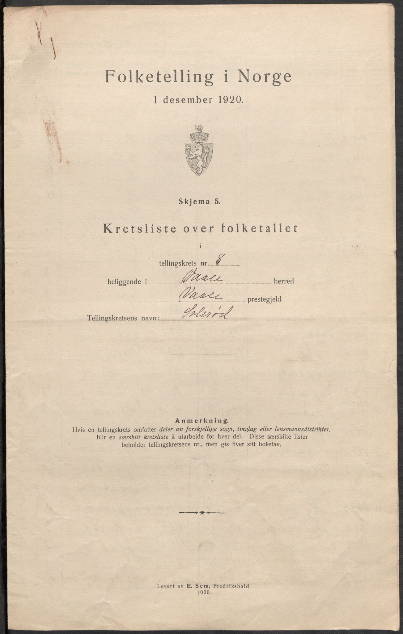 SAKO, 1920 census for Våle, 1920, p. 40