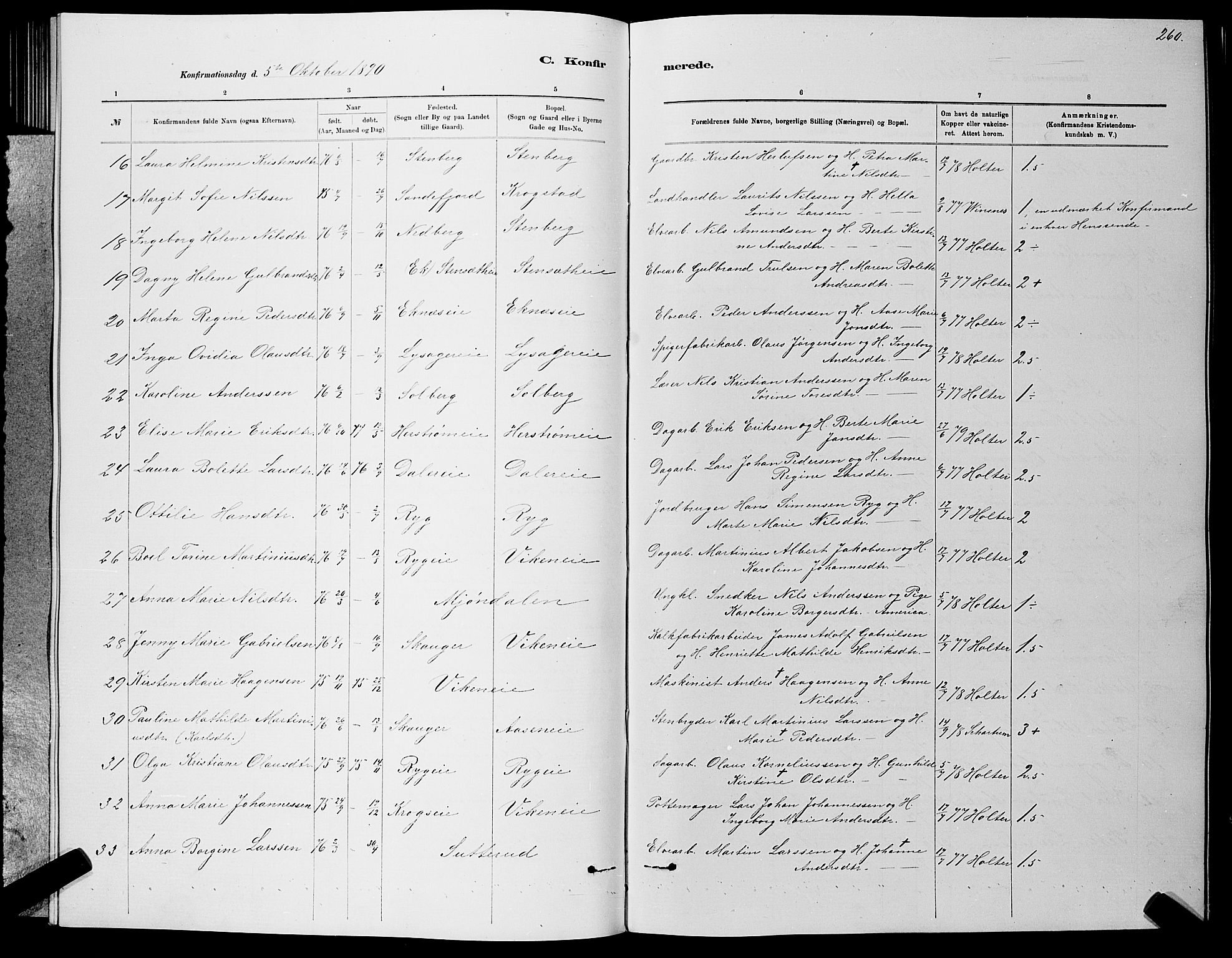 Nedre Eiker kirkebøker, AV/SAKO-A-612/G/Ga/L0002: Parish register (copy) no. 2, 1880-1896, p. 260