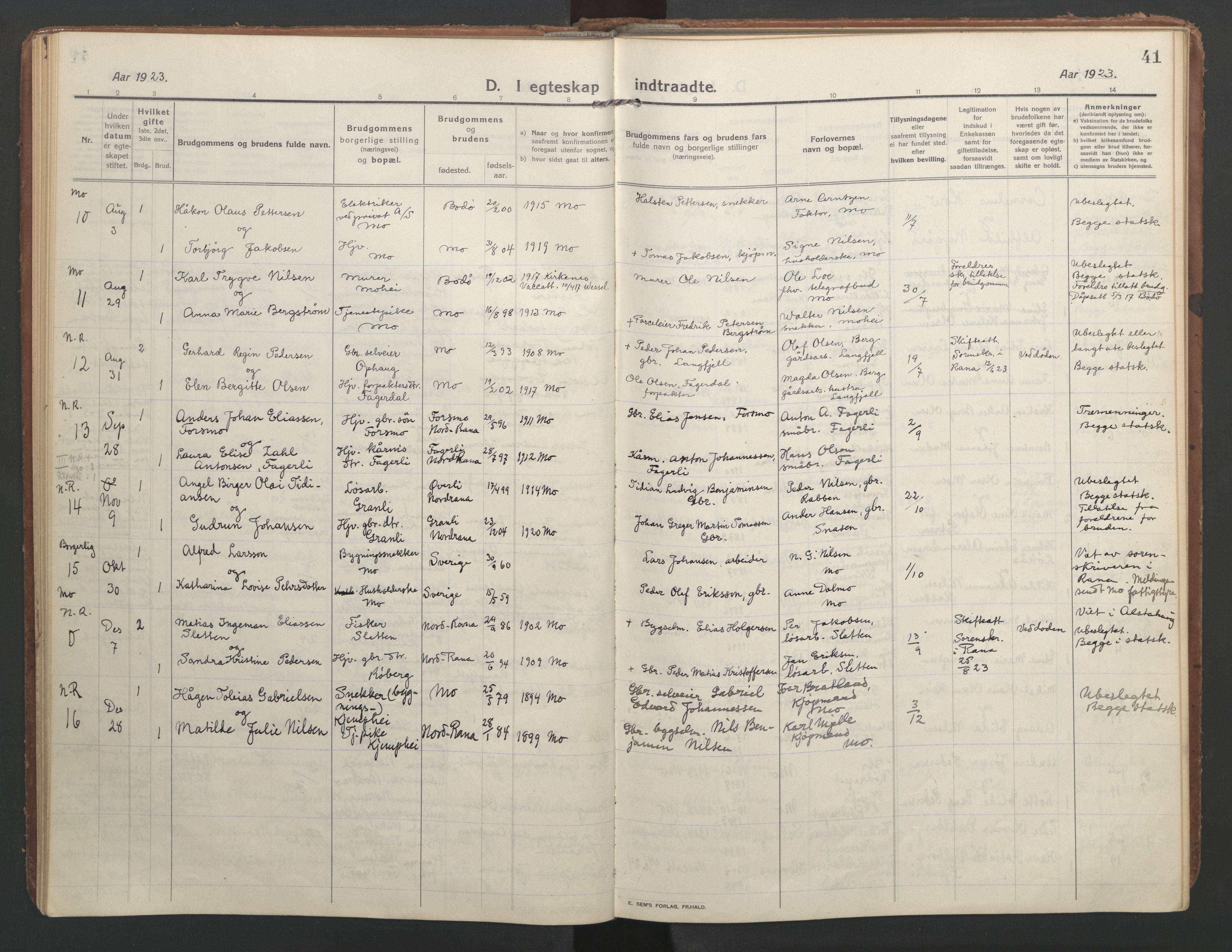 Ministerialprotokoller, klokkerbøker og fødselsregistre - Nordland, SAT/A-1459/827/L0405: Parish register (official) no. 827A17, 1912-1925, p. 41