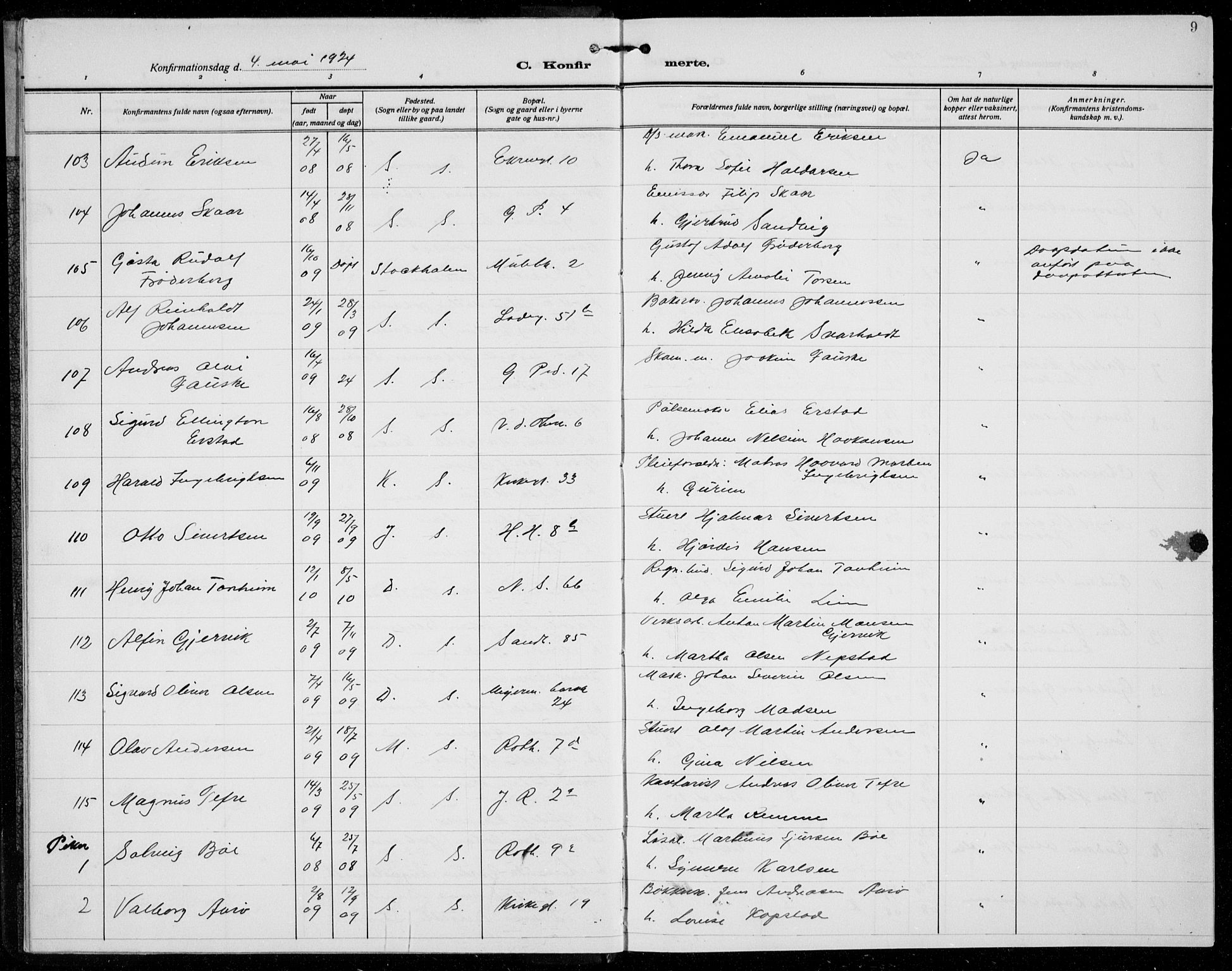 Sandviken Sokneprestembete, AV/SAB-A-77601/H/Hb/L0011: Parish register (copy) no. C 3, 1924-1938, p. 9