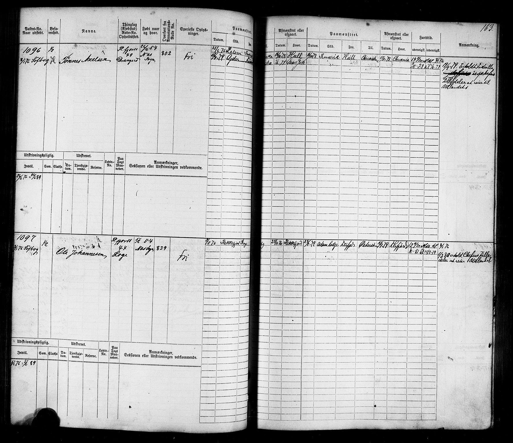 Flekkefjord mønstringskrets, SAK/2031-0018/F/Fb/L0009: Hovedrulle nr 771-1533, Æ-6, 1868-1900, p. 166