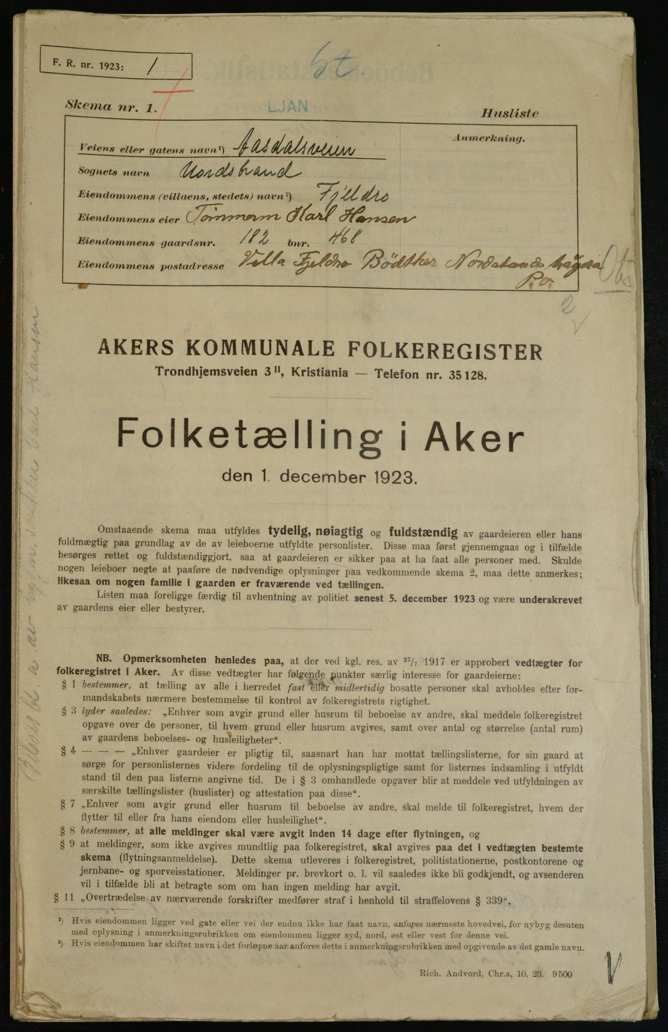 , Municipal Census 1923 for Aker, 1923, p. 36661