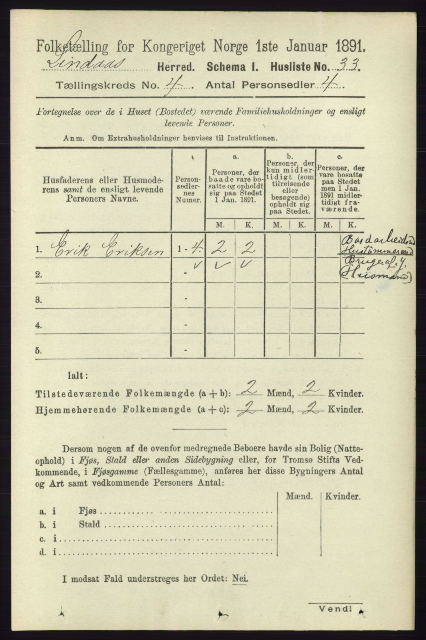 RA, 1891 census for 1263 Lindås, 1891, p. 1123