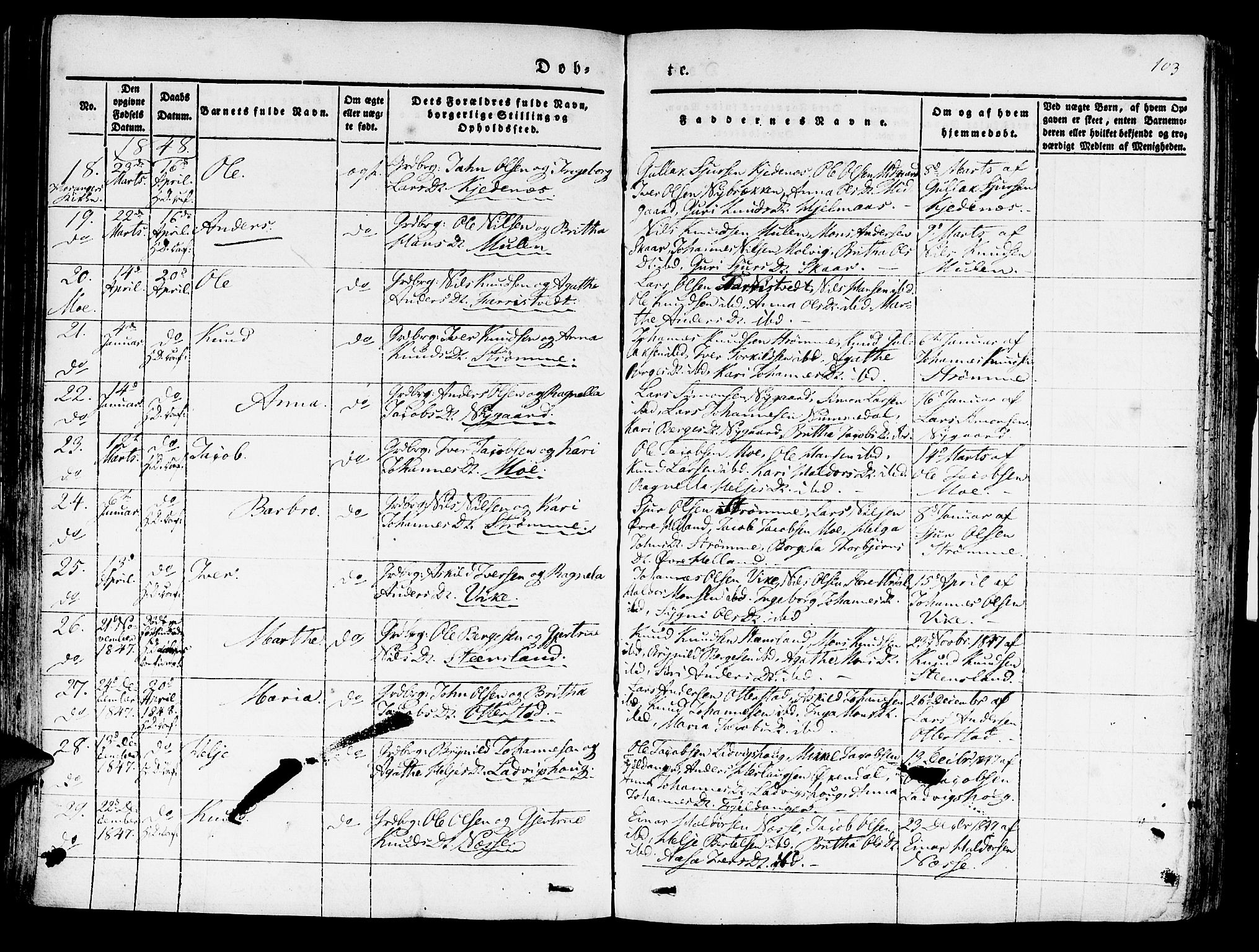 Hosanger sokneprestembete, AV/SAB-A-75801/H/Haa: Parish register (official) no. A 7, 1835-1848, p. 103