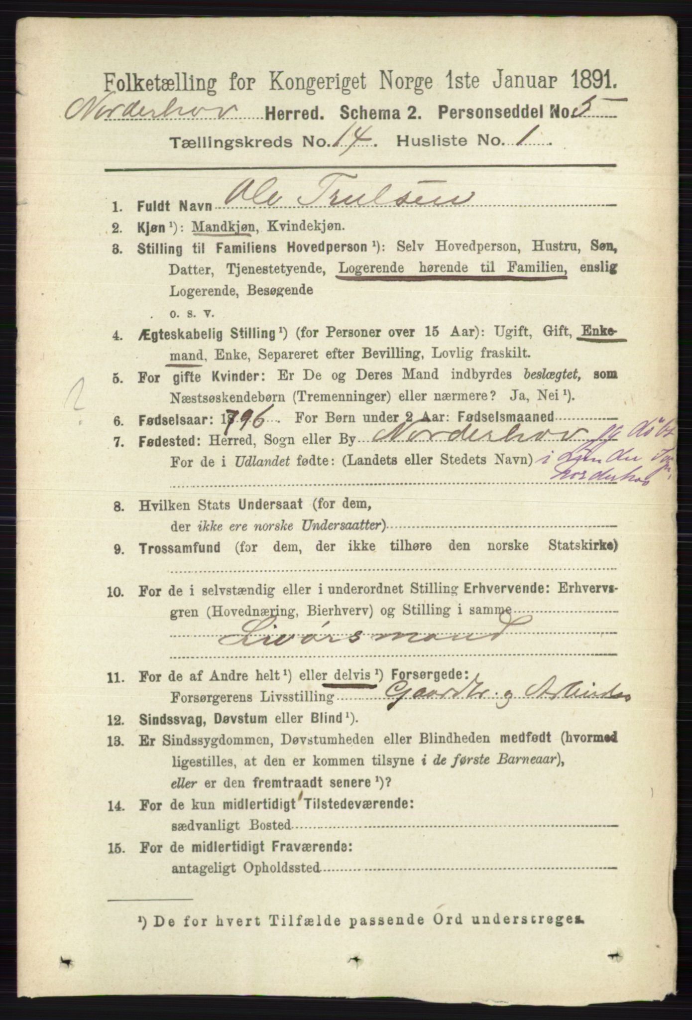 RA, 1891 census for 0613 Norderhov, 1891, p. 9333