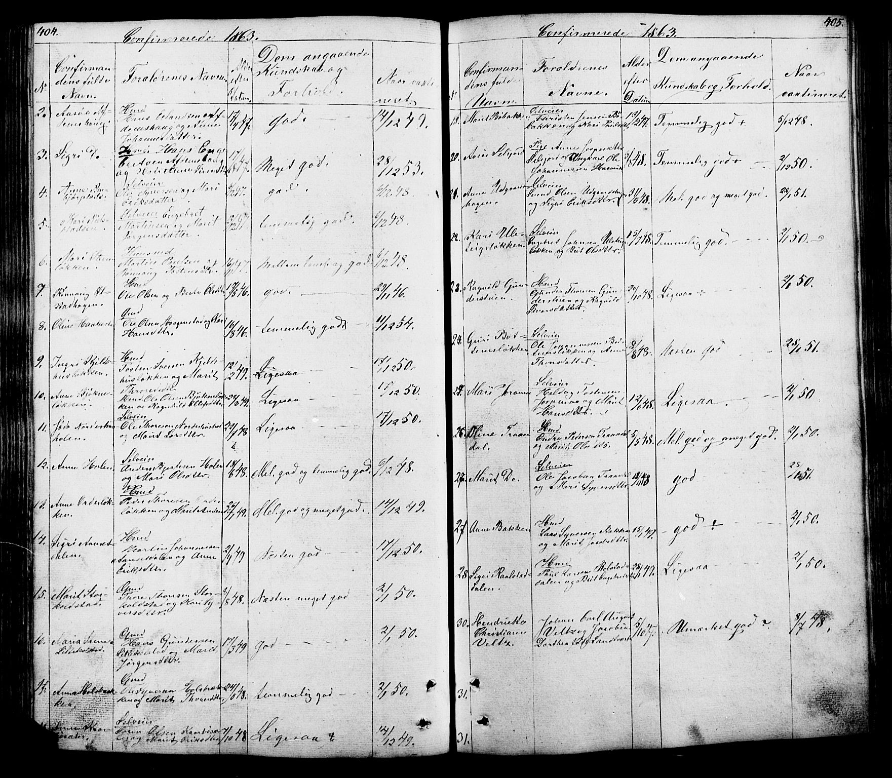 Lesja prestekontor, SAH/PREST-068/H/Ha/Hab/L0005: Parish register (copy) no. 5, 1850-1894, p. 404-405