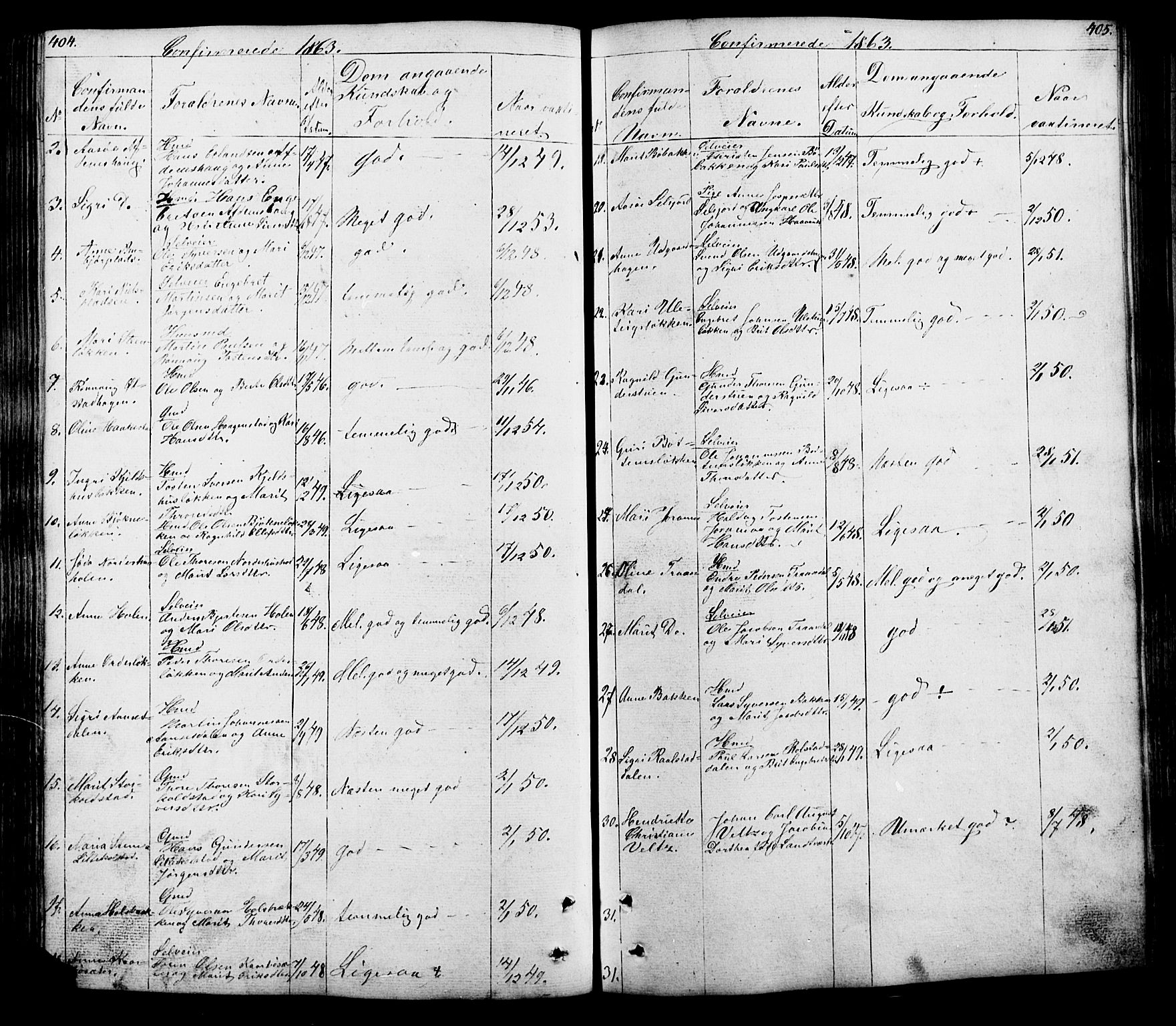 Lesja prestekontor, AV/SAH-PREST-068/H/Ha/Hab/L0005: Parish register (copy) no. 5, 1850-1894, p. 404-405