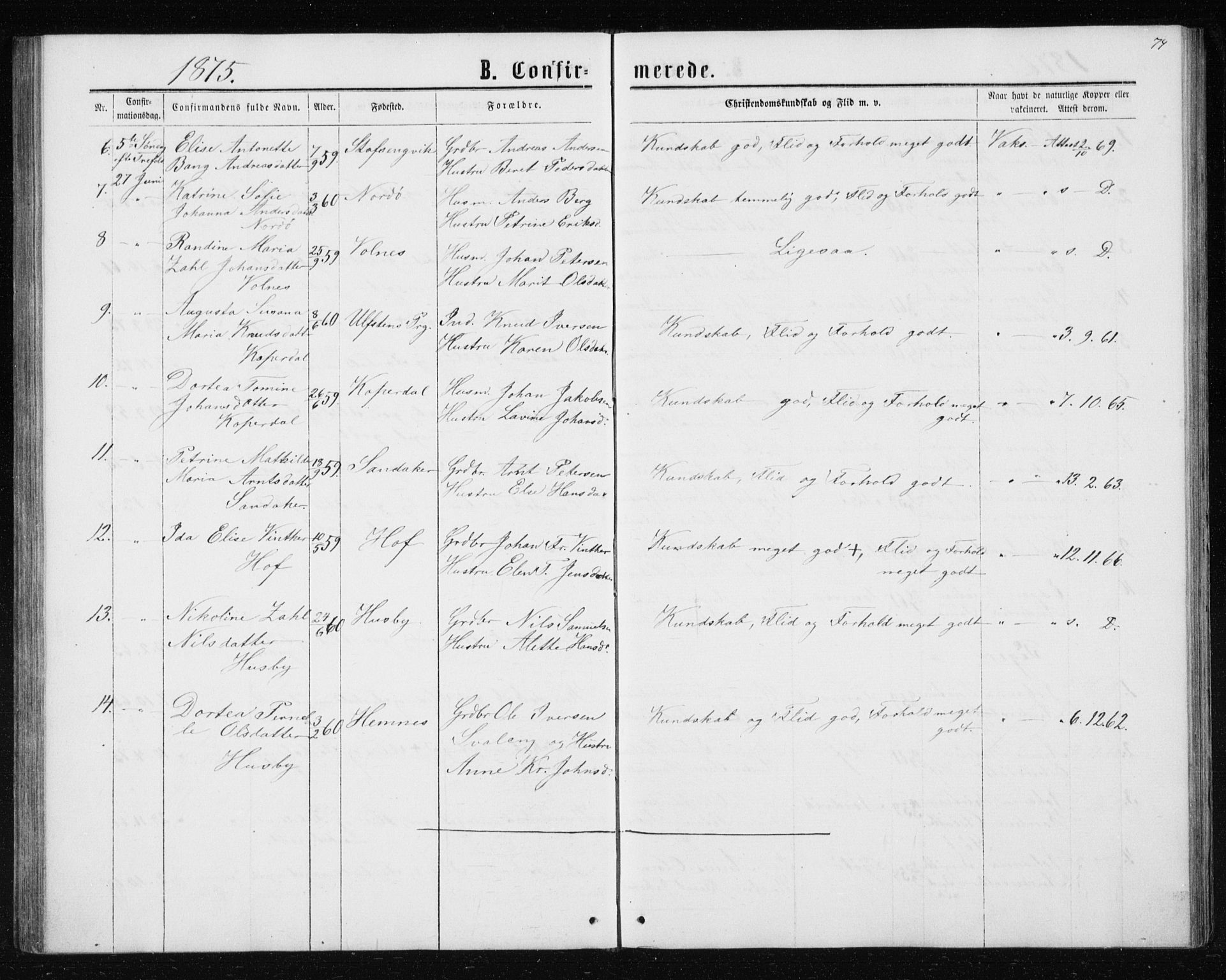 Ministerialprotokoller, klokkerbøker og fødselsregistre - Nordland, AV/SAT-A-1459/835/L0531: Parish register (copy) no. 835C03, 1865-1877, p. 74